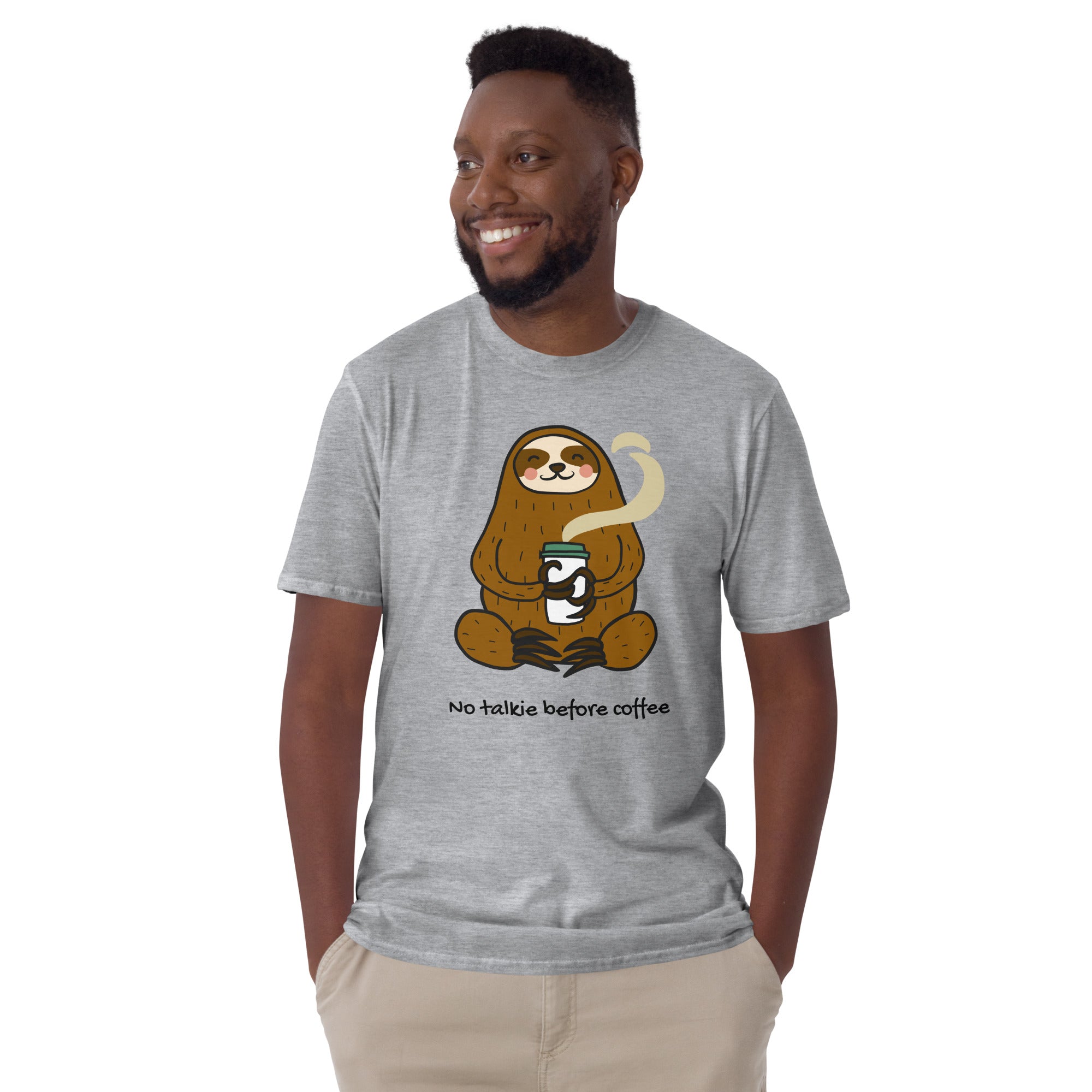 No Talkie Before Coffee, Sloth - Short-Sleeve Unisex T-Shirt Unisex T-shirt Coffee Globally Fulfilled Printed Worldwide