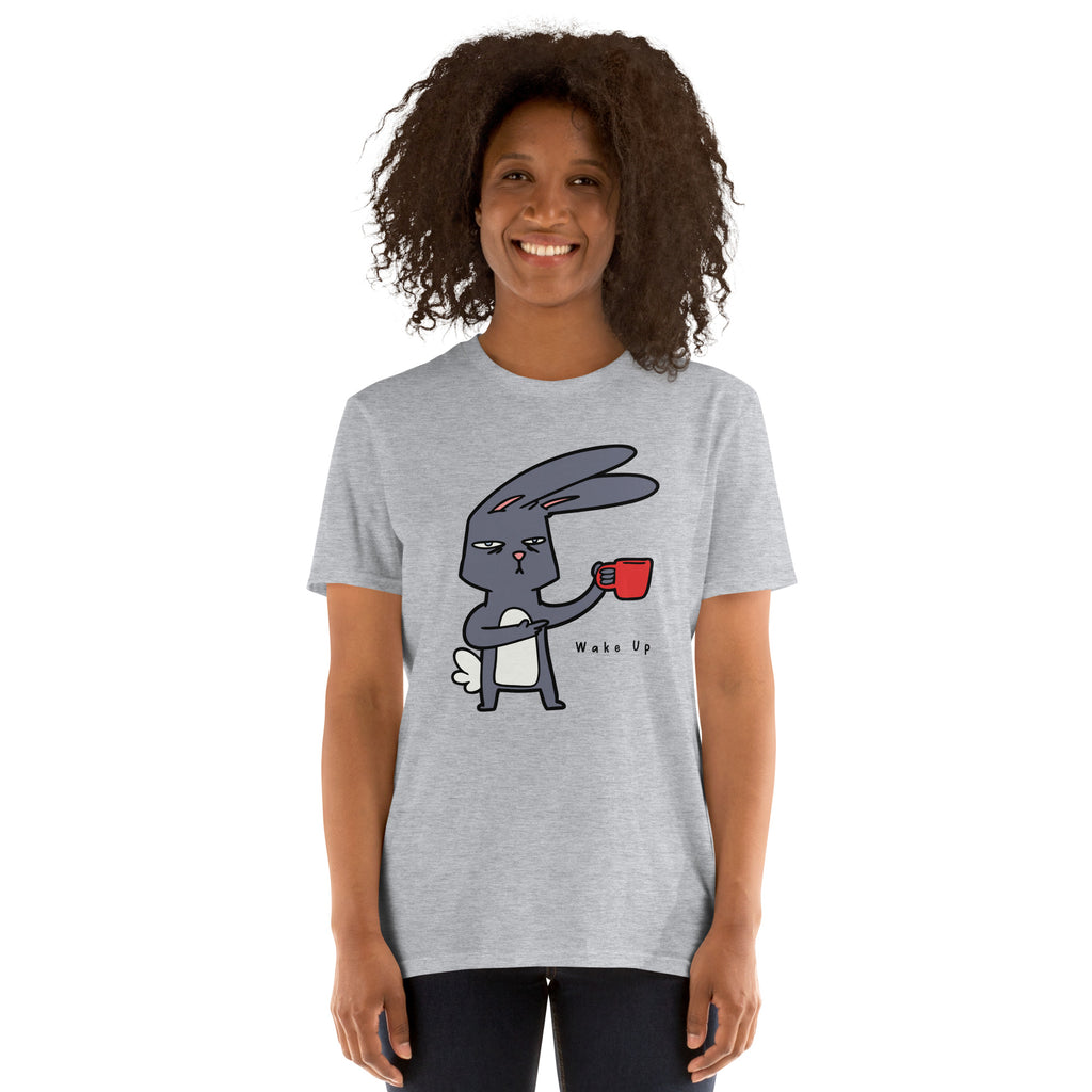 Wake Up, Coffee, Rabbit - Short-Sleeve Unisex T-Shirt Unisex T-shirt Coffee Globally Fulfilled Printed Worldwide