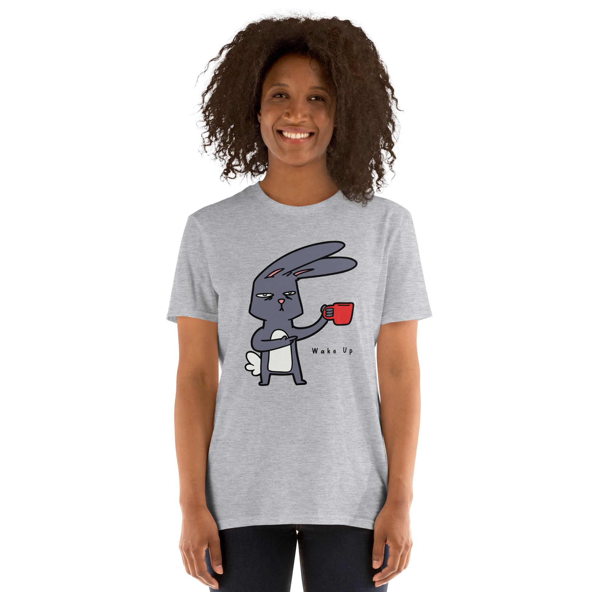 Wake Up, Coffee, Rabbit - Short-Sleeve Unisex T-Shirt Unisex T-shirt Coffee Globally Fulfilled Printed Worldwide