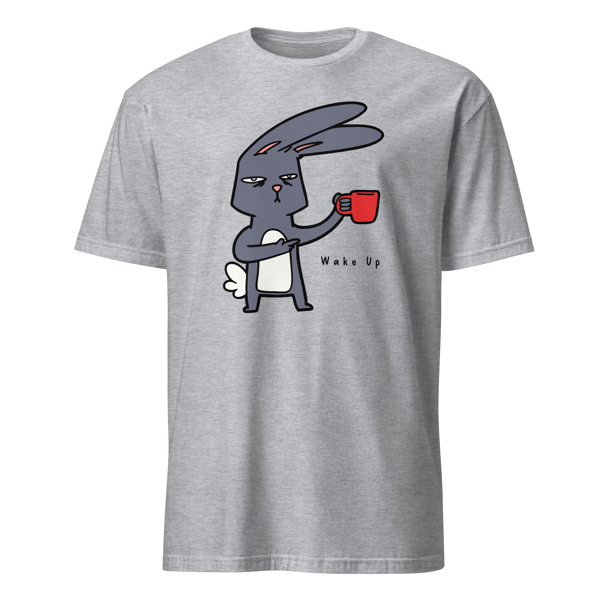 Wake Up, Coffee, Rabbit - Short-Sleeve Unisex T-Shirt Sport Grey Unisex T-shirt Coffee Globally Fulfilled Printed Worldwide
