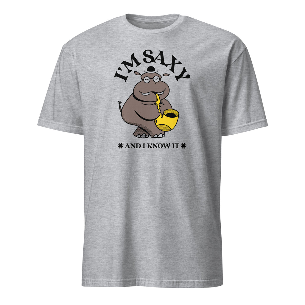 I'm Saxy And I Know It, Saxophone Hippo - Short-Sleeve Unisex T-Shirt Sport Grey Unisex T-shirt Animal Globally Fulfilled Music Printed Worldwide