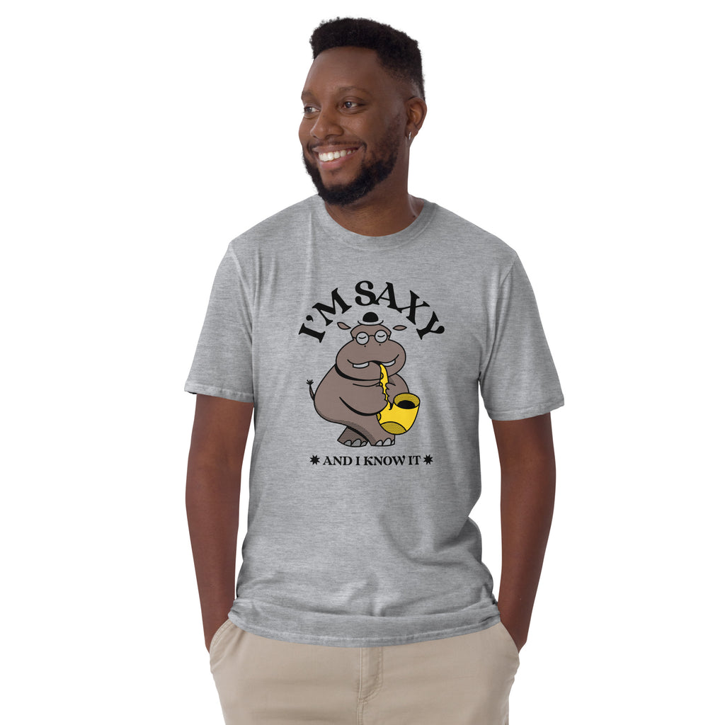 I'm Saxy And I Know It, Saxophone Hippo - Short-Sleeve Unisex T-Shirt Unisex T-shirt Animal Globally Fulfilled Music Printed Worldwide