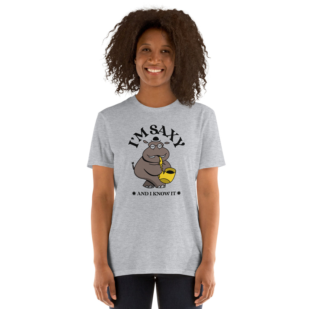 I'm Saxy And I Know It, Saxophone Hippo - Short-Sleeve Unisex T-Shirt Unisex T-shirt Animal Globally Fulfilled Music Printed Worldwide