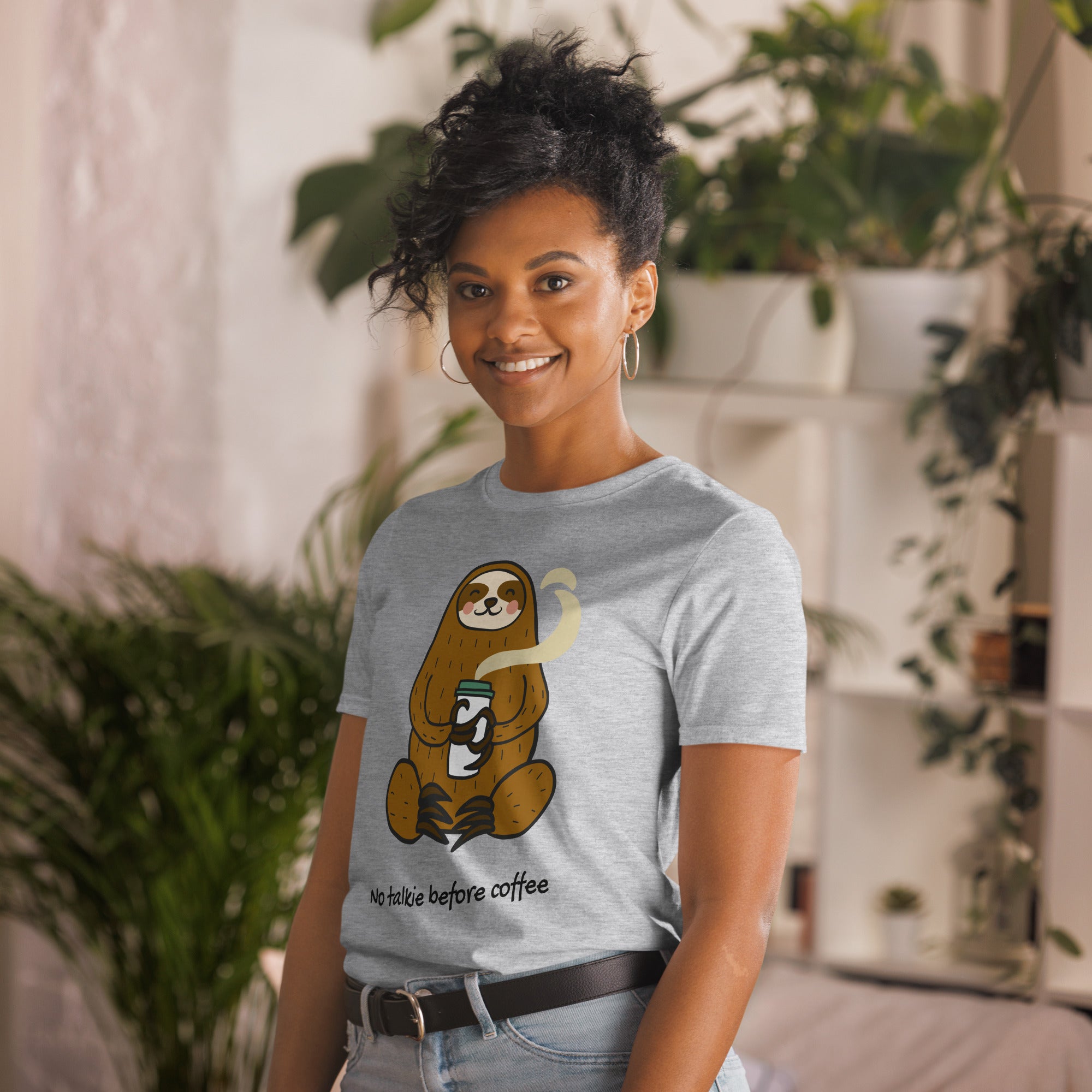 No Talkie Before Coffee, Sloth - Short-Sleeve Unisex T-Shirt Unisex T-shirt Coffee Globally Fulfilled Printed Worldwide