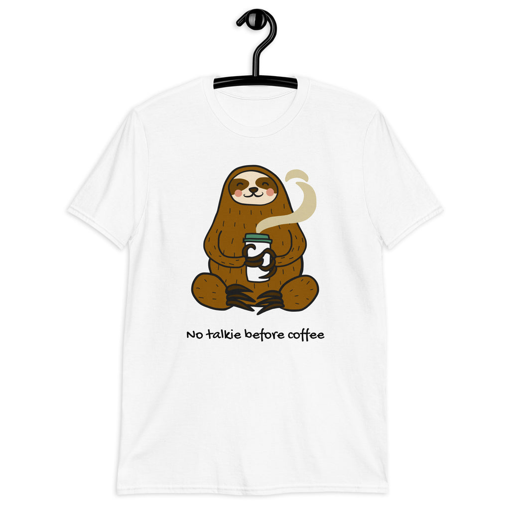 No Talkie Before Coffee, Sloth - Short-Sleeve Unisex T-Shirt Unisex T-shirt Coffee Globally Fulfilled Printed Worldwide