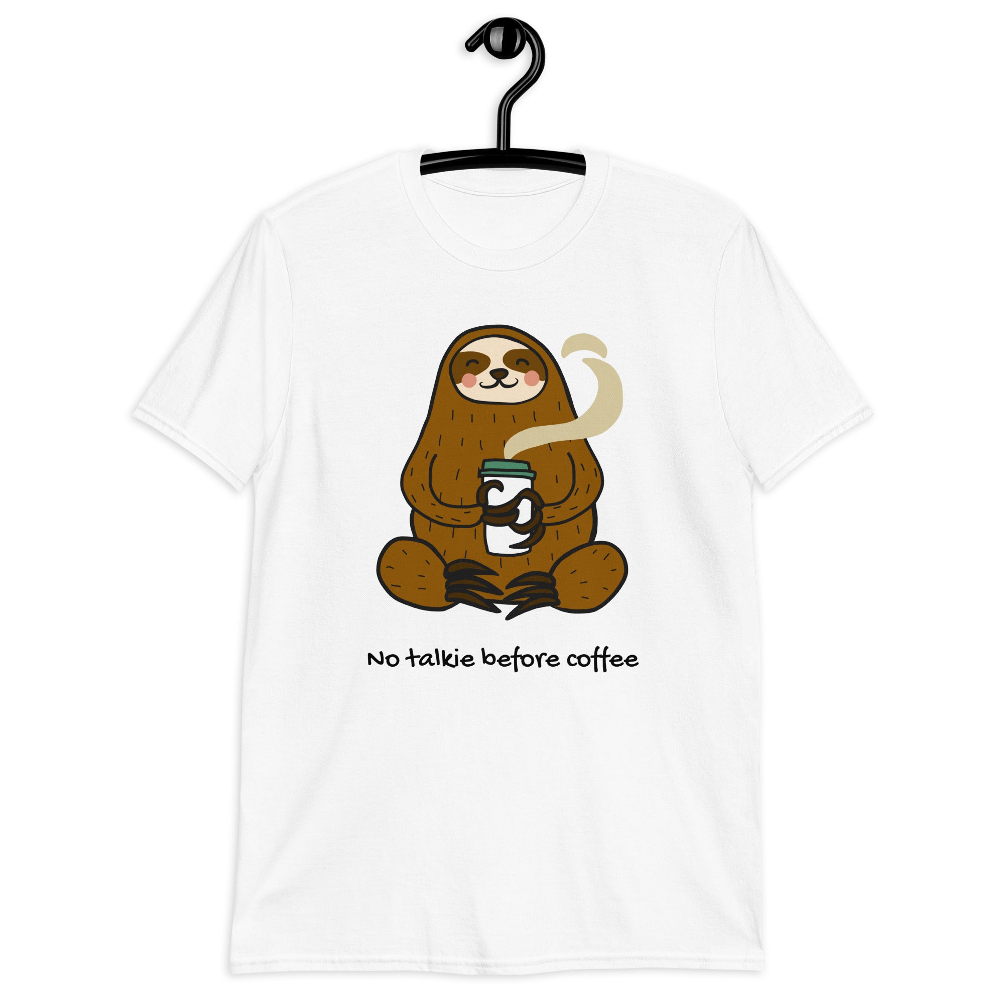 No Talkie Before Coffee, Sloth - Short-Sleeve Unisex T-Shirt Unisex T-shirt Coffee Globally Fulfilled Printed Worldwide
