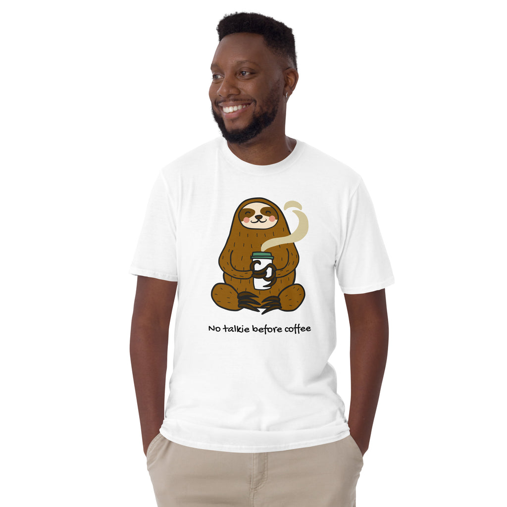 No Talkie Before Coffee, Sloth - Short-Sleeve Unisex T-Shirt Unisex T-shirt Coffee Globally Fulfilled Printed Worldwide