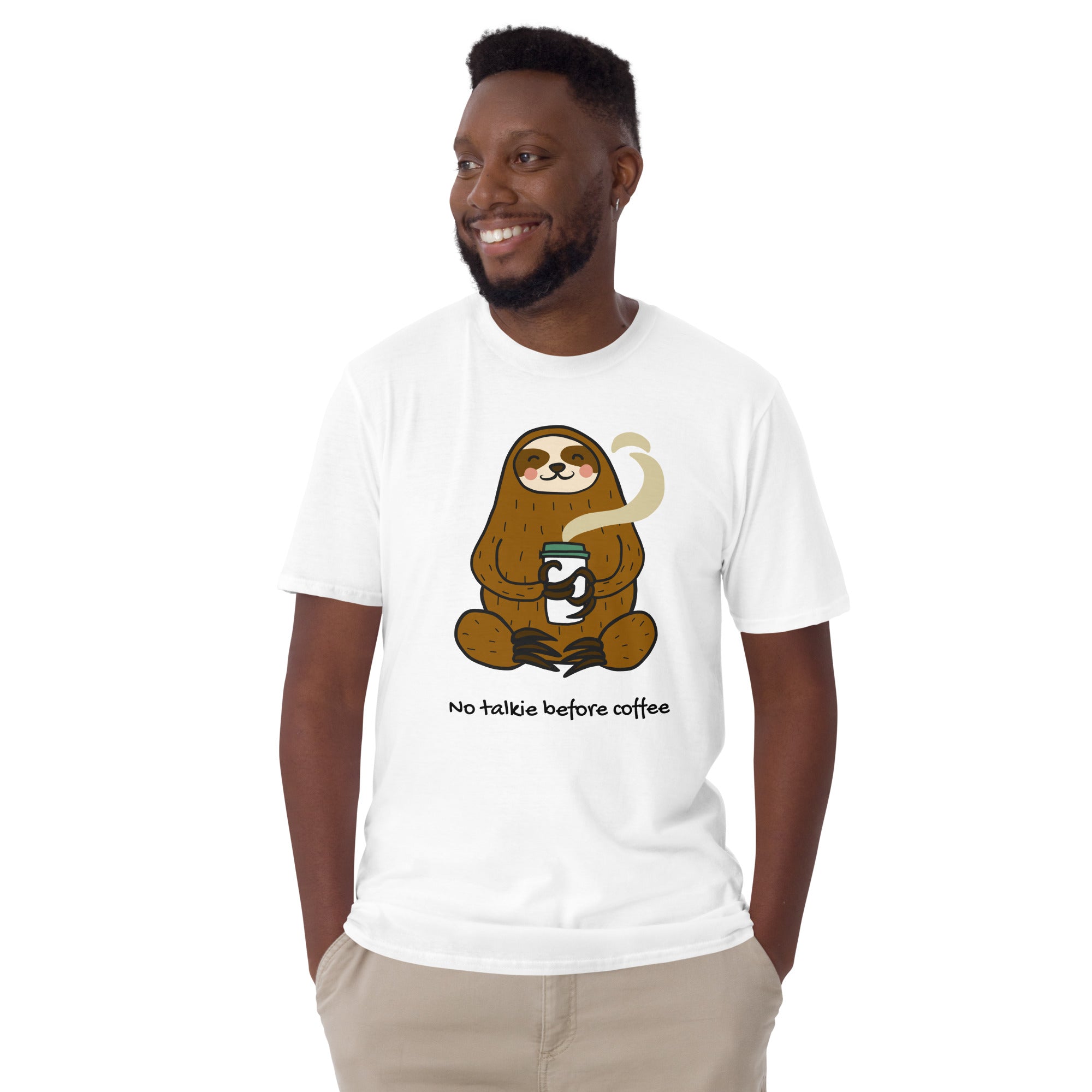 No Talkie Before Coffee, Sloth - Short-Sleeve Unisex T-Shirt Unisex T-shirt Coffee Globally Fulfilled Printed Worldwide