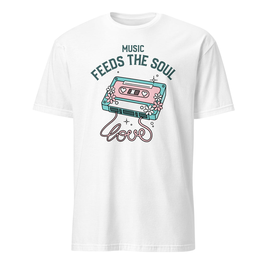 Music Feeds The Soul - Short-Sleeve Unisex T-Shirt White Unisex T-shirt Globally Fulfilled Music Printed Worldwide Retro