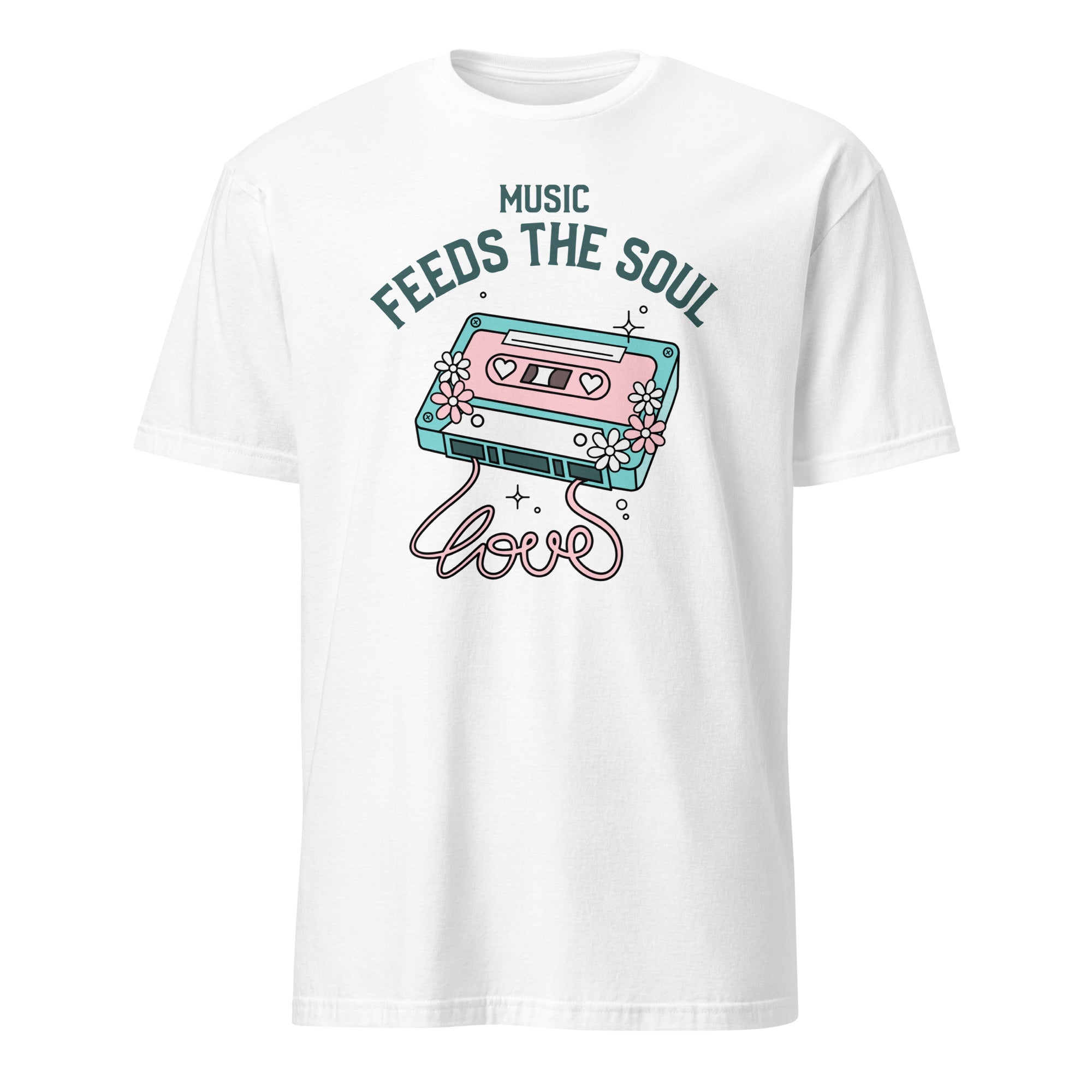 Music Feeds The Soul - Short-Sleeve Unisex T-Shirt White Unisex T-shirt Globally Fulfilled Music Printed Worldwide Retro