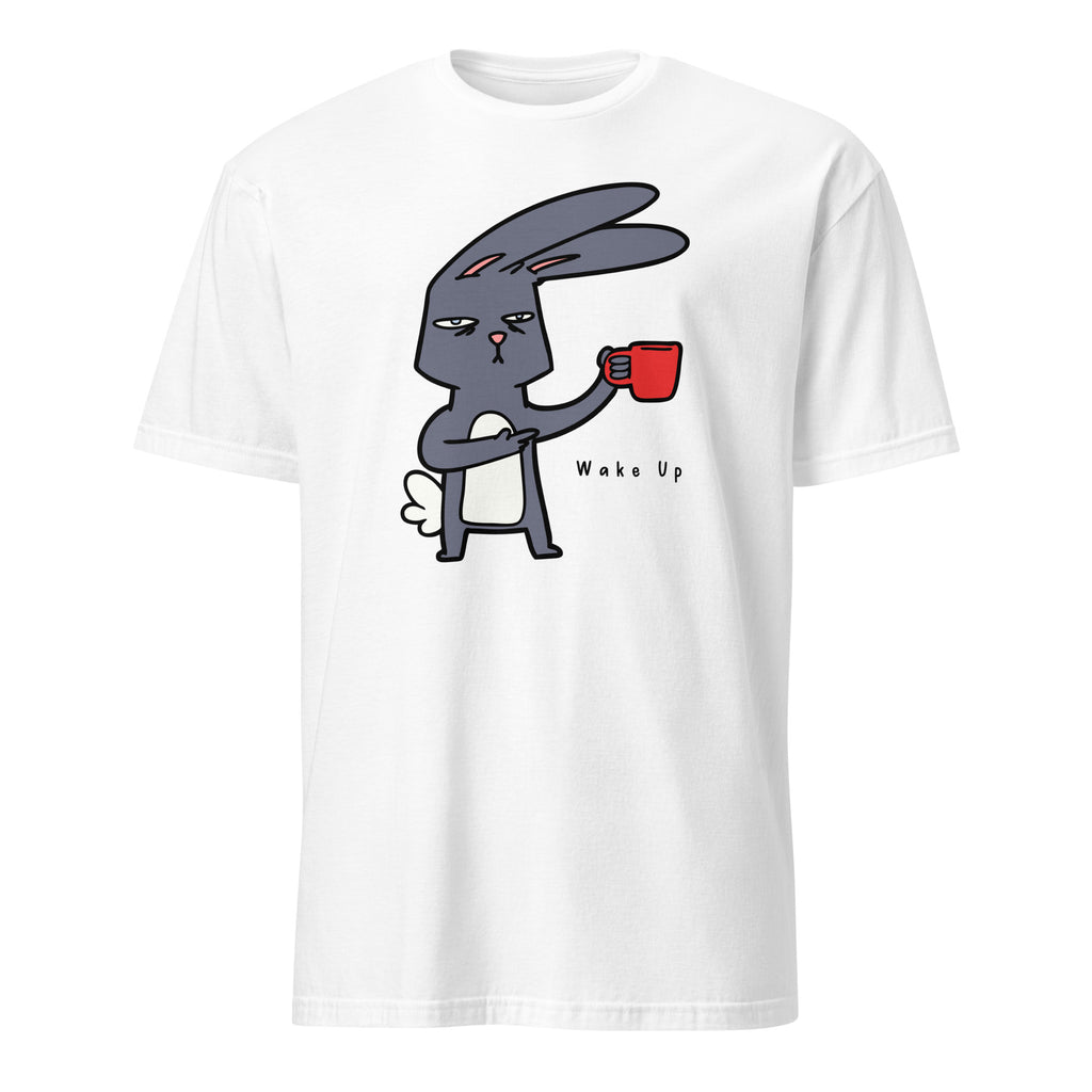 Wake Up, Coffee, Rabbit - Short-Sleeve Unisex T-Shirt White Unisex T-shirt Coffee Globally Fulfilled Printed Worldwide