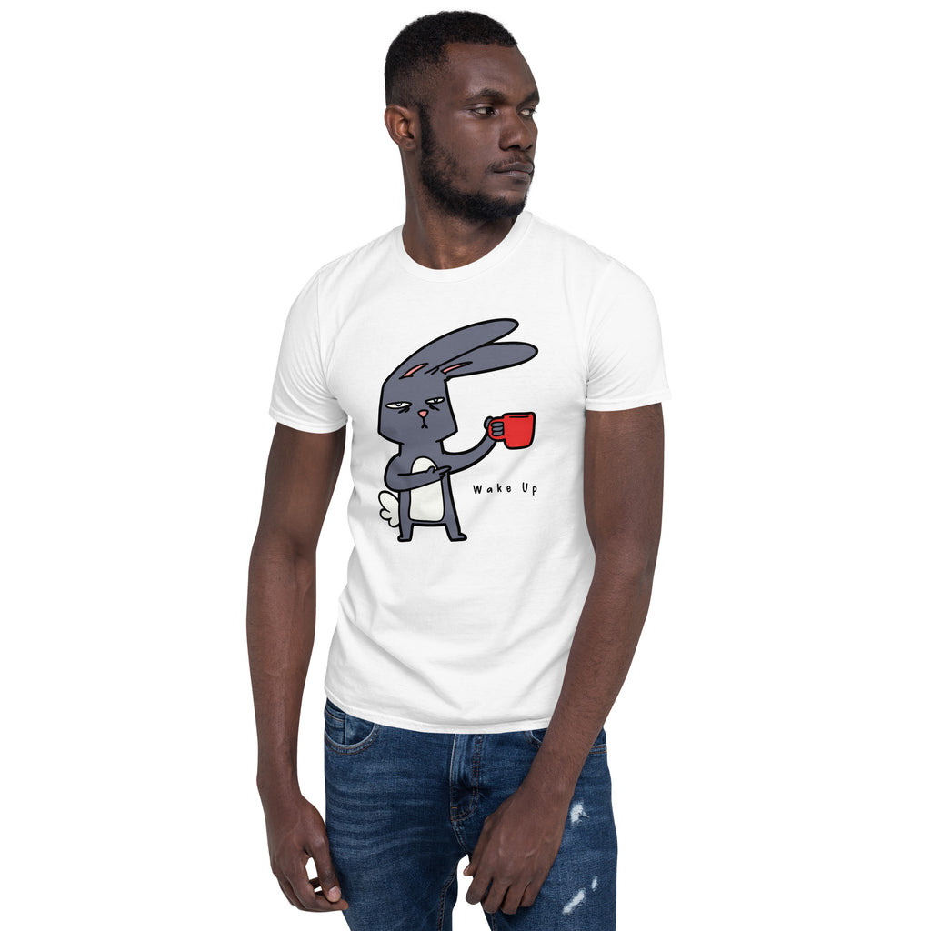 Wake Up, Coffee, Rabbit - Short-Sleeve Unisex T-Shirt Unisex T-shirt Coffee Globally Fulfilled Printed Worldwide