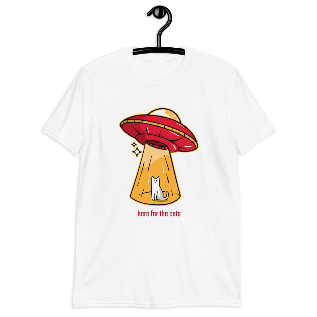 Here For The Cats, Alien Abduction, UFO - Short-Sleeve Unisex T-Shirt Unisex T-shirt Animal Globally Fulfilled Printed Worldwide Sci Fi