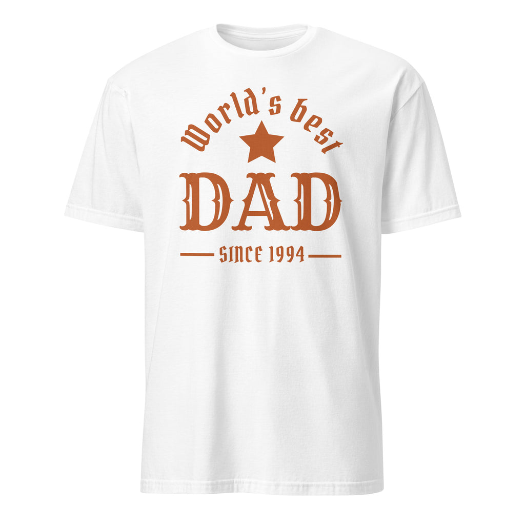 Personalised - World's Best Dad, Change Year - Short-Sleeve Unisex T-Shirt White Personalised T-shirt Customise Dad Globally Fulfilled Personalise