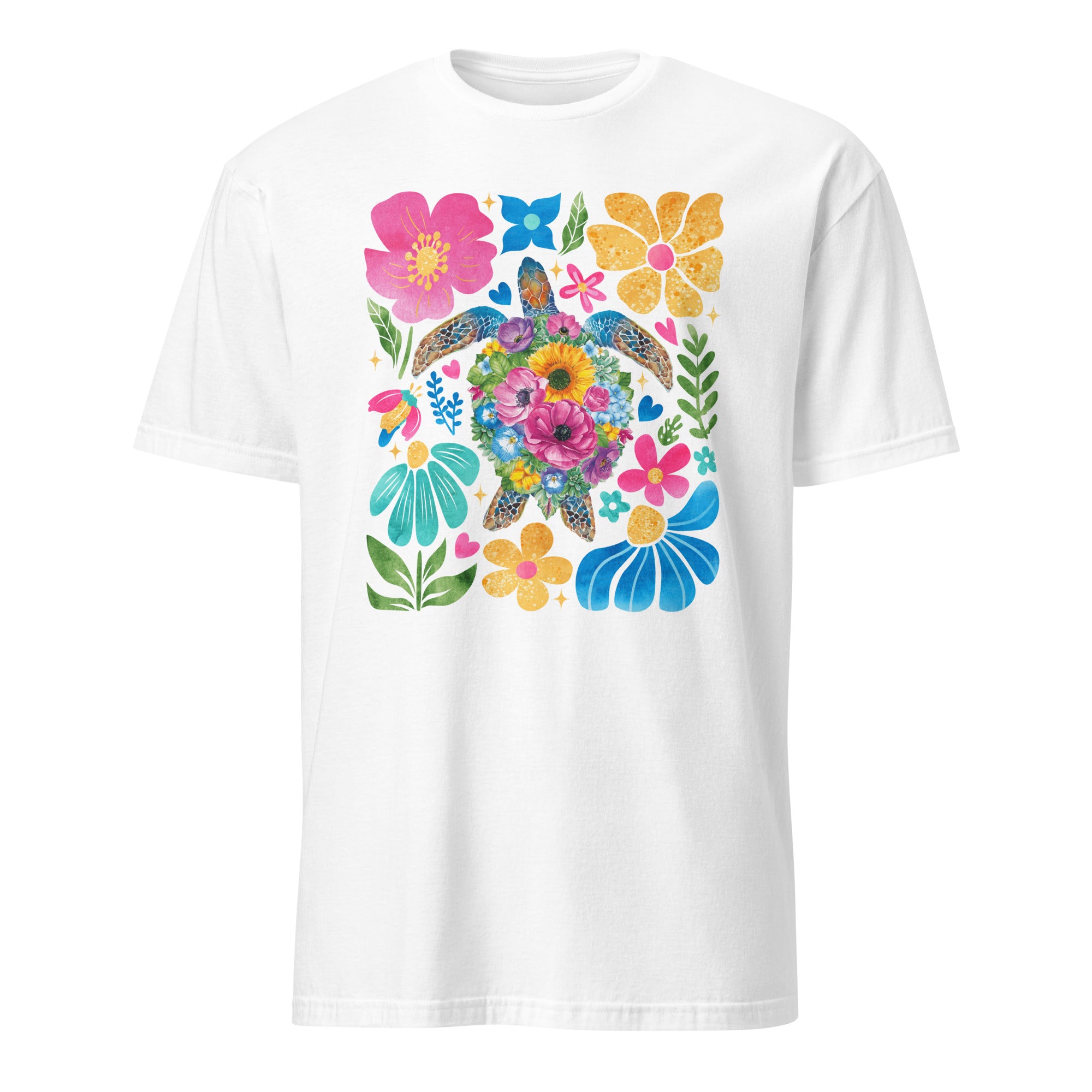 Boho Floral Turtle - Short-Sleeve Unisex T-Shirt White Unisex T-shirt animal Globally Fulfilled