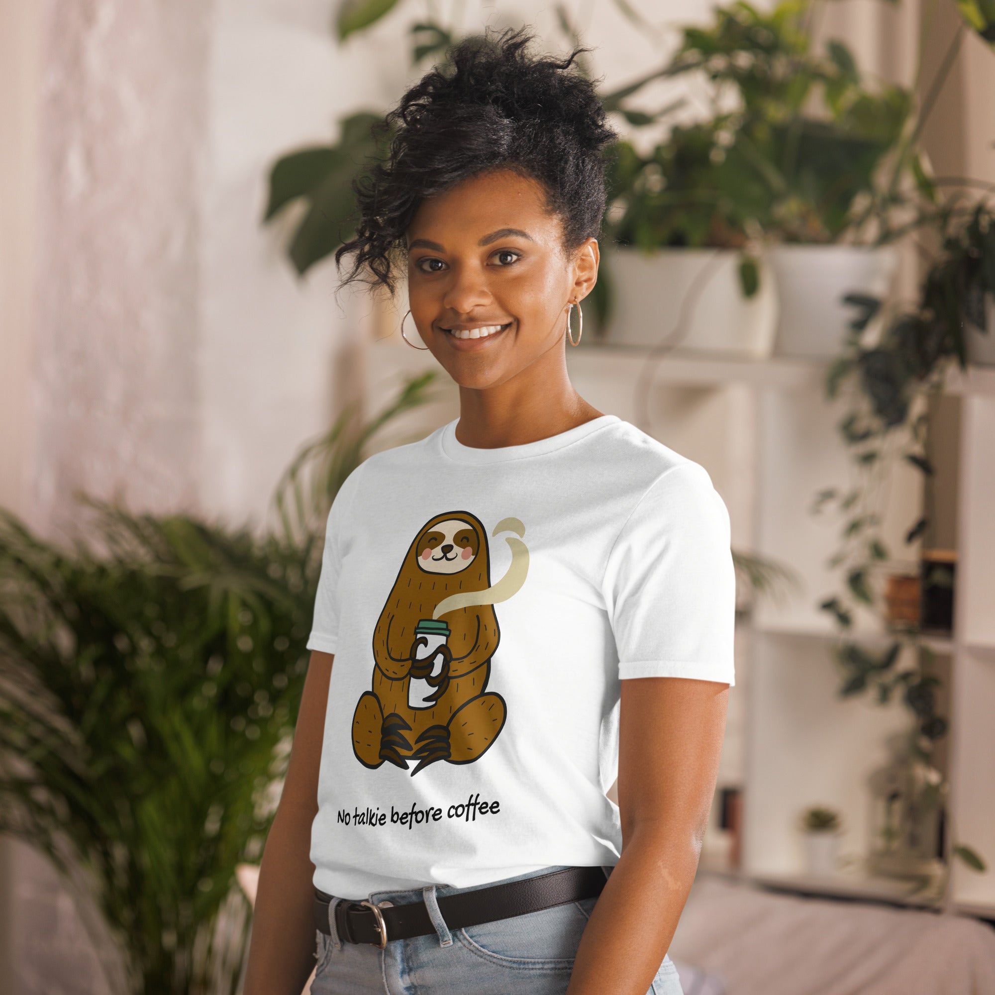 No Talkie Before Coffee, Sloth - Short-Sleeve Unisex T-Shirt Unisex T-shirt Coffee Globally Fulfilled Printed Worldwide