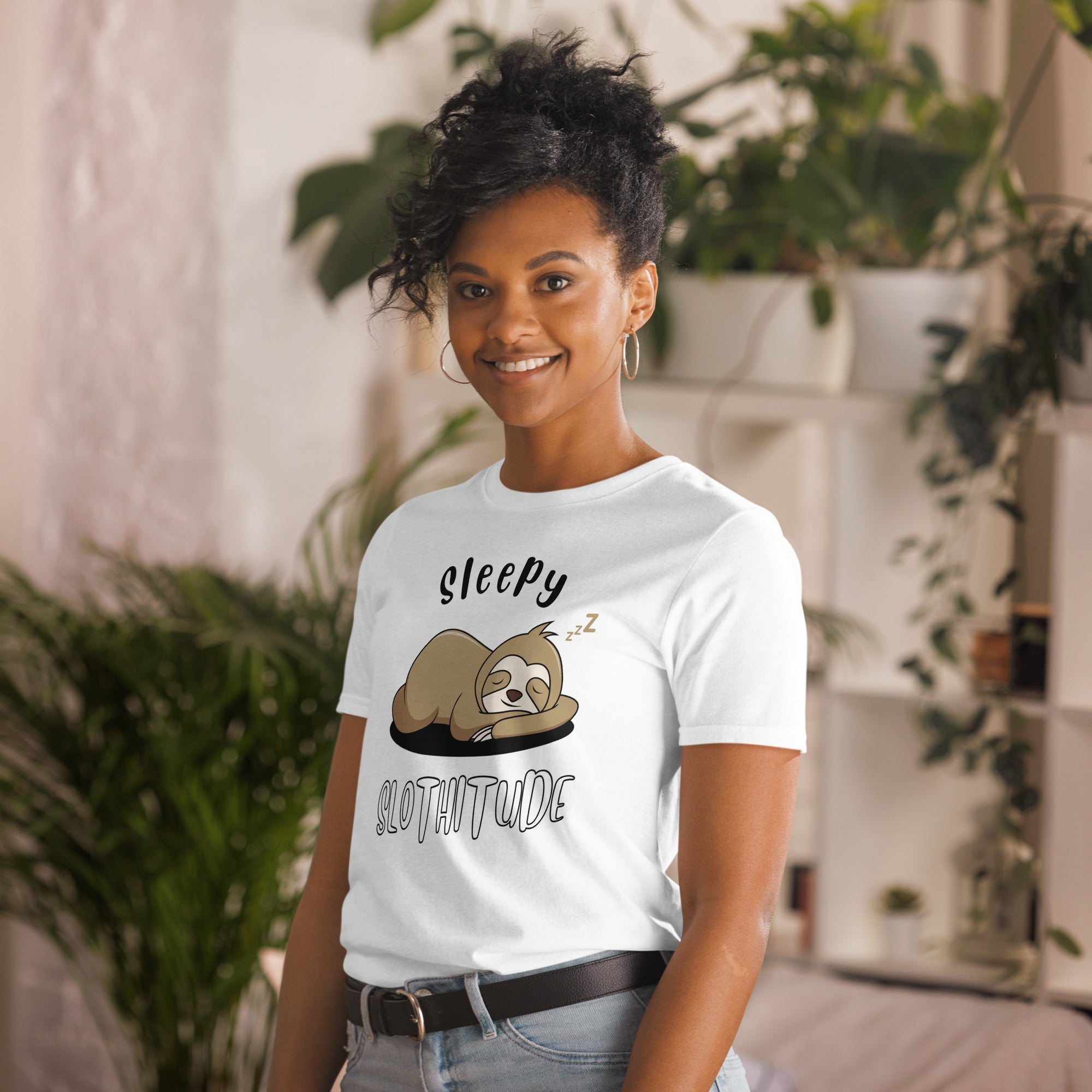 Sleepy Slothitude - Short-Sleeve Unisex T-Shirt Unisex T-shirt Animal Globally Fulfilled Printed Worldwide