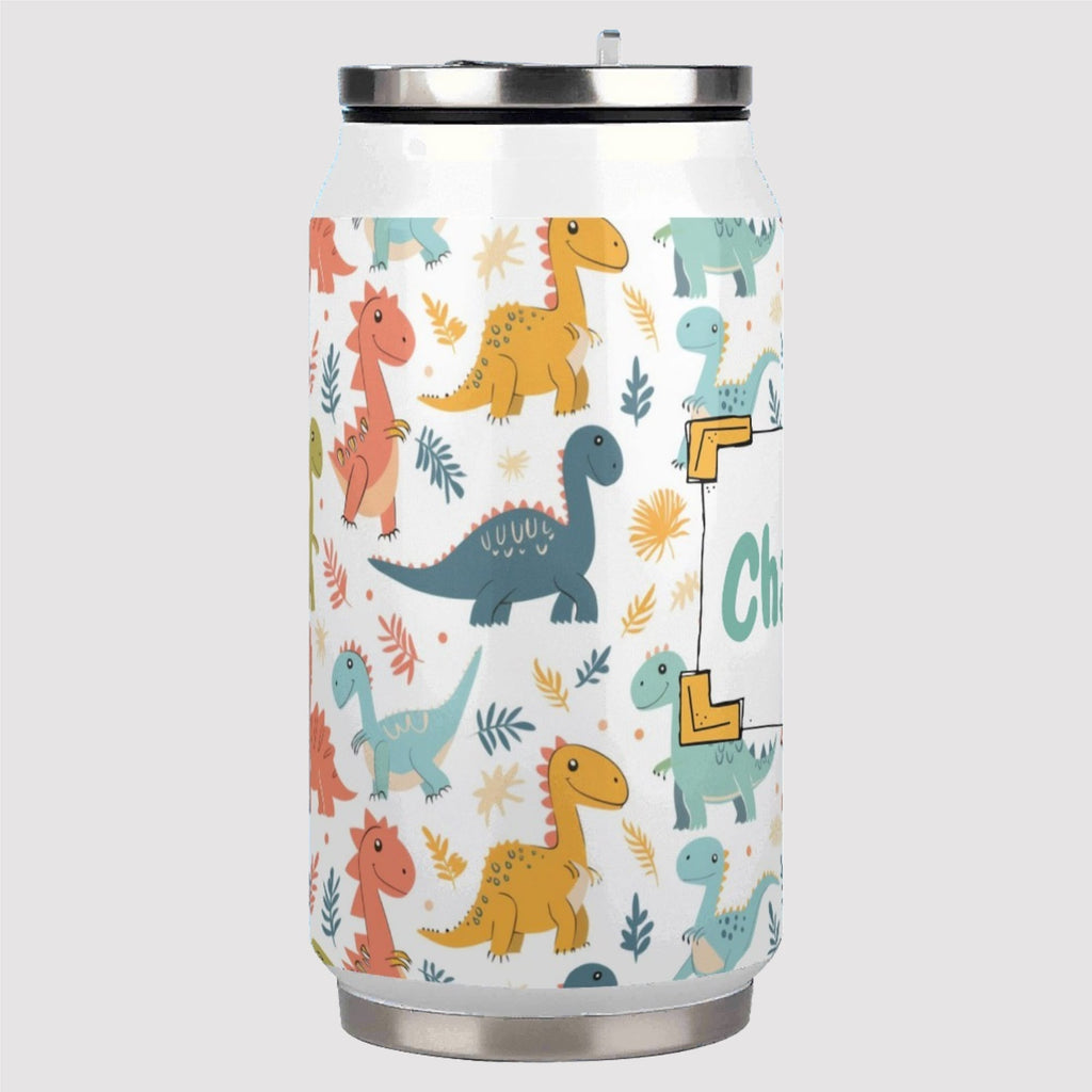 Personalised Cute Colourful Dinosaurs 300ml Stainless Steel Can Shaped Tumbler With Straw Lid Personalised 300ml Can Shaped Tumbler animal Printed Offshore