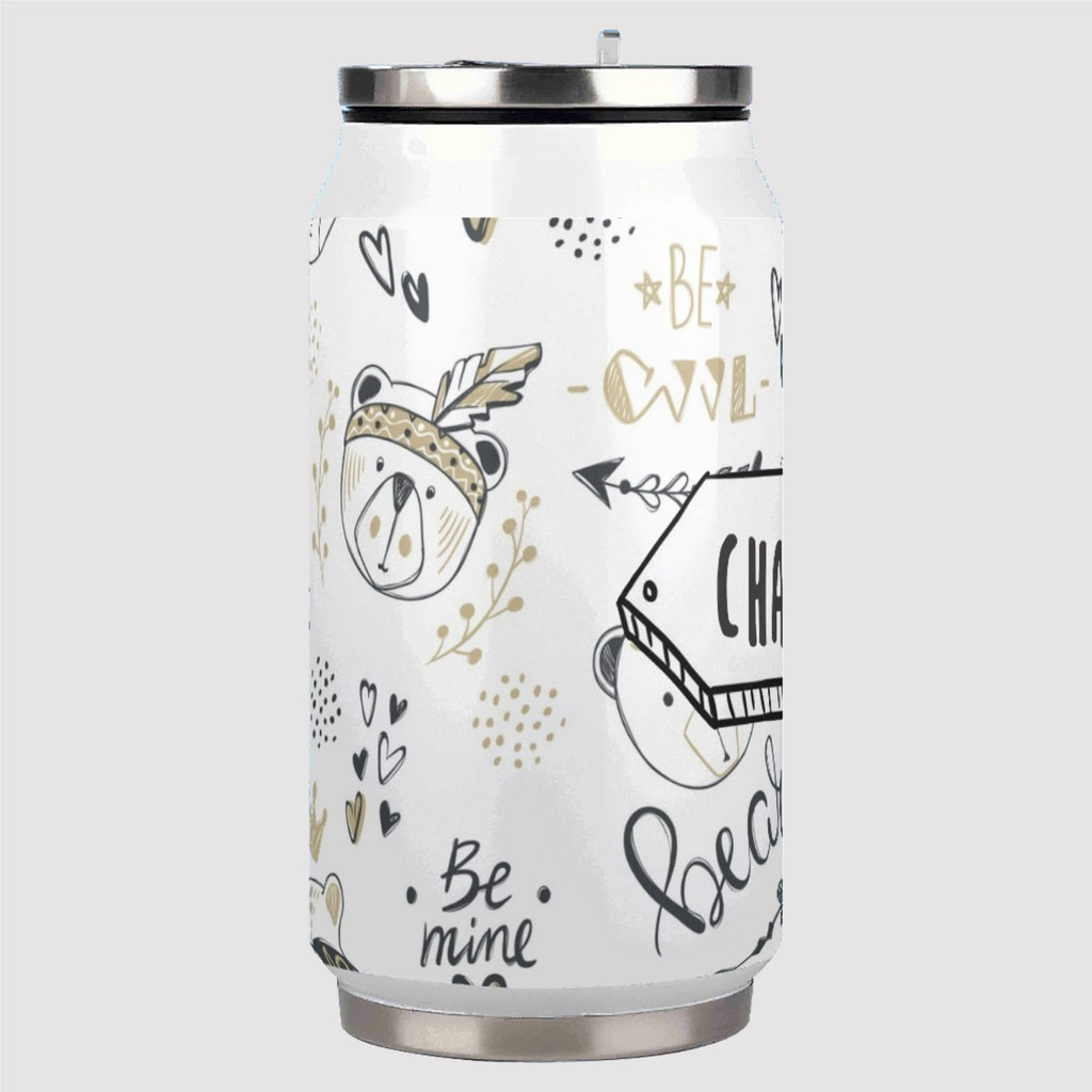 Personalised Bears 300ml Stainless Steel Can Shaped Tumbler With Straw Lid Personalised 300ml Can Shaped Tumbler animal Printed Offshore
