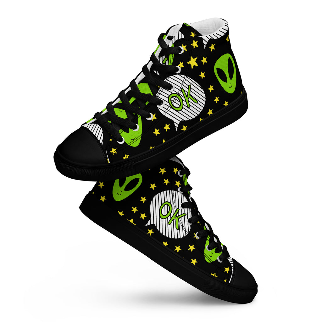 Alien OK - Women’s high top canvas shoes Black Womens High Top Shoes Printed Offshore Sci Fi