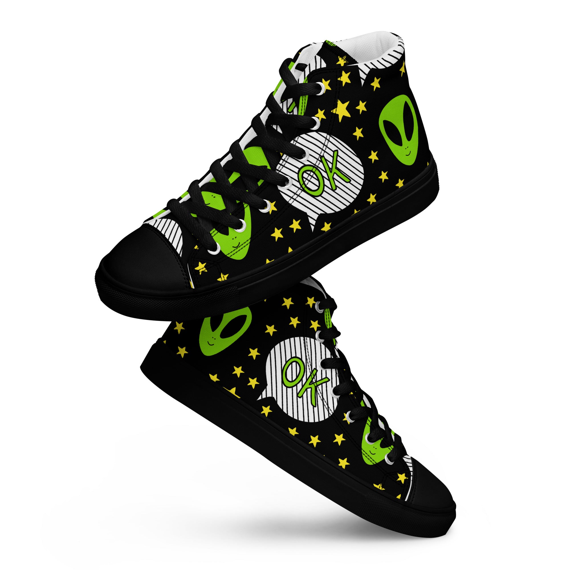 Alien OK - Women’s high top canvas shoes Black Womens High Top Shoes Printed Offshore Sci Fi