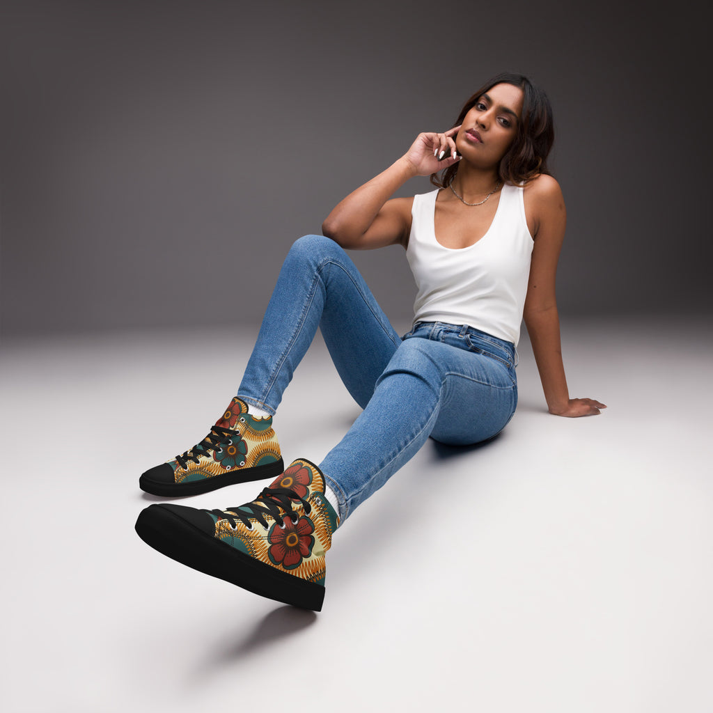 Vintage Floral Women’s high top canvas shoes Womens High Top Shoes Printed Offshore Retro