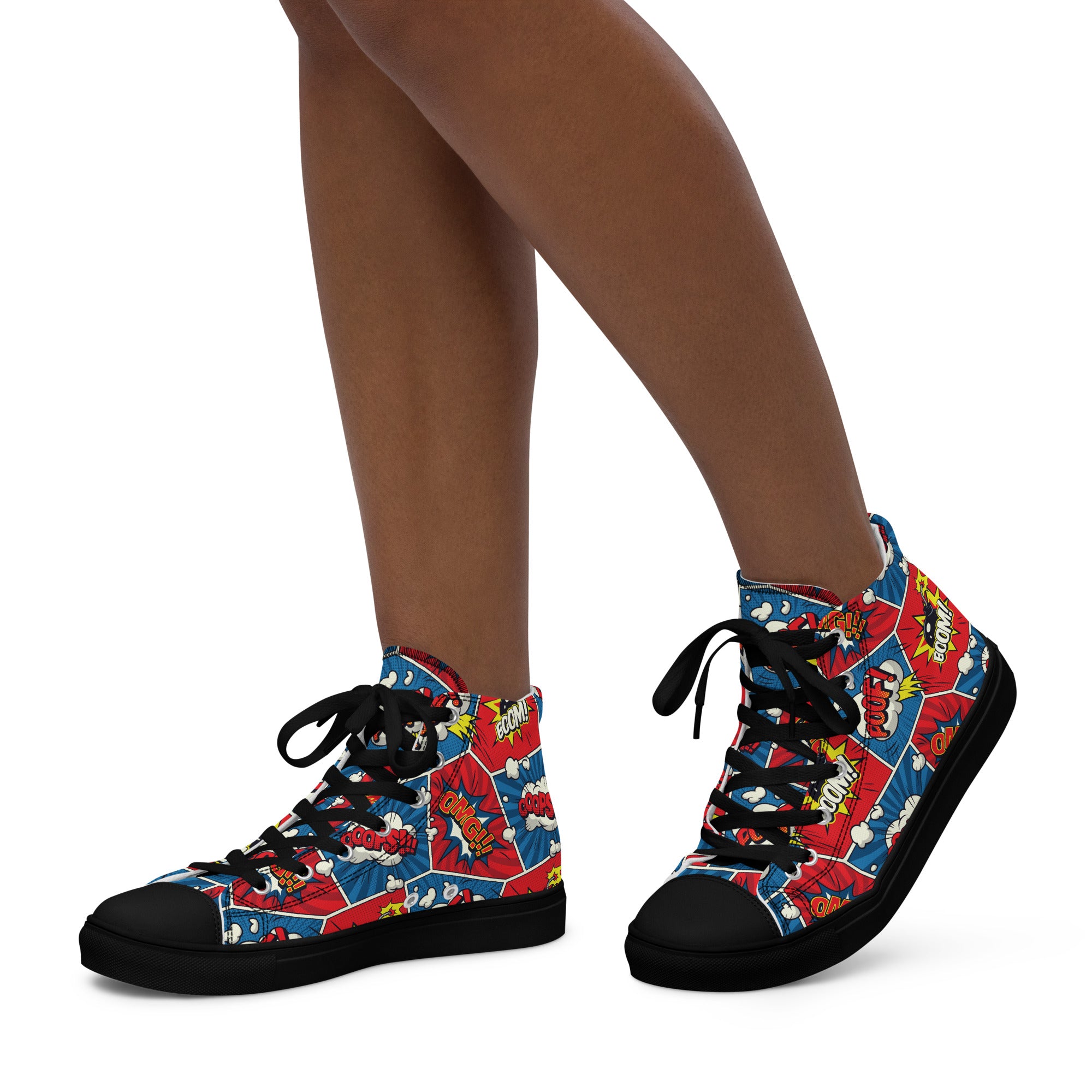 Comic Book - Women’s high top canvas shoes Black Womens High Top Shoes Printed Offshore