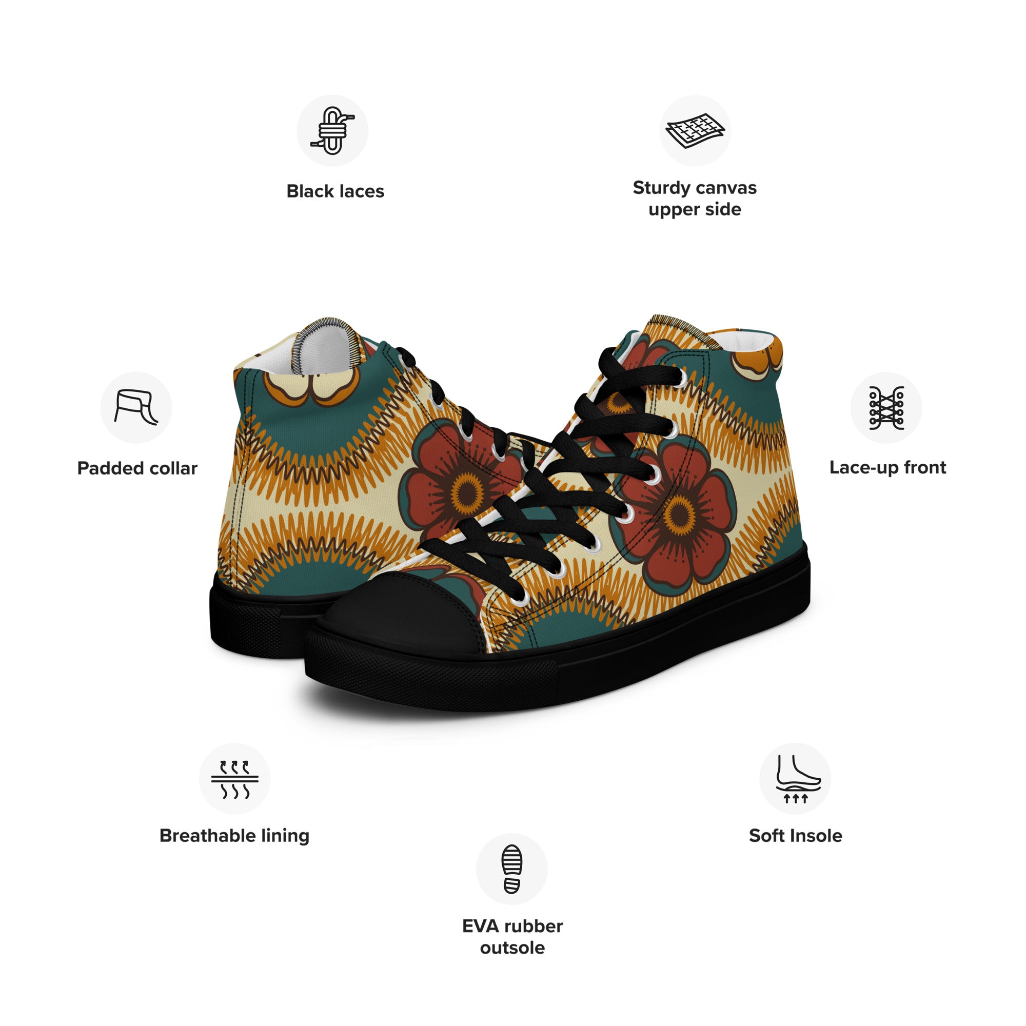 Vintage Floral - Women’s high top canvas shoes Womens High Top Shoes Retro