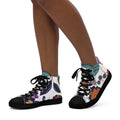 Vibrant Floral Women’s high top canvas shoes Black Womens High Top Shoes Plants Printed Offshore