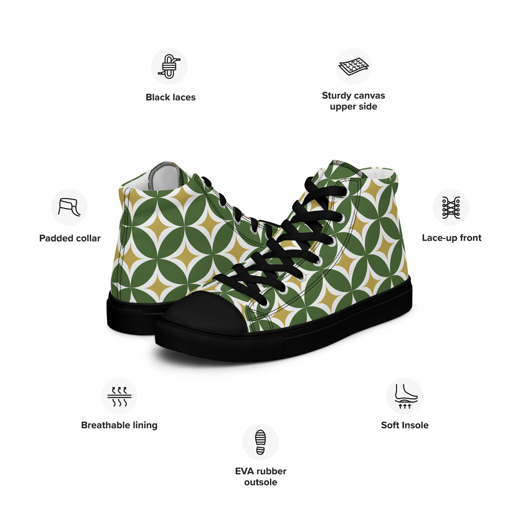 Green Retro Circles - Women’s high top canvas shoes Womens High Top Shoes Retro