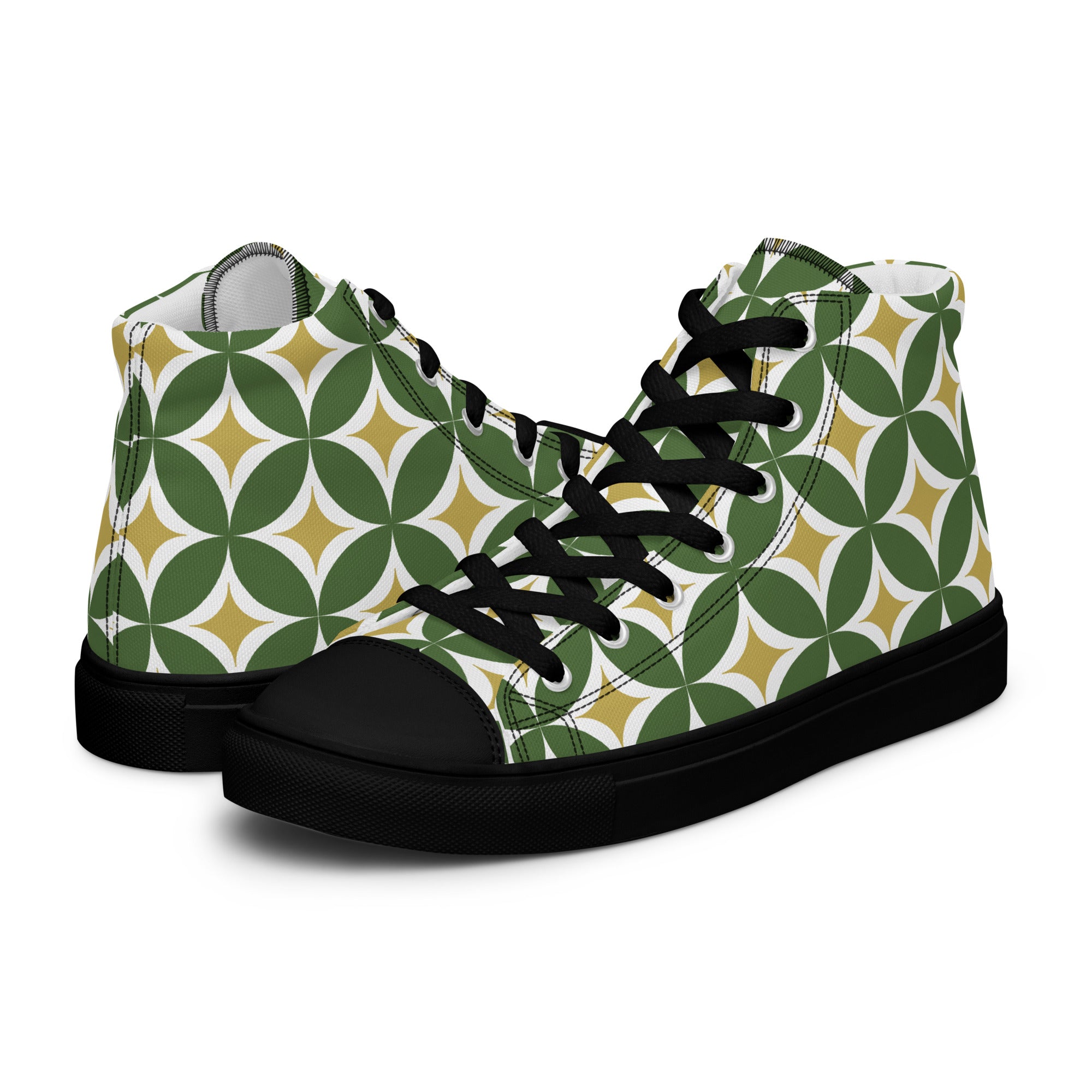 Green Retro Circles - Women’s high top canvas shoes Black Womens High Top Shoes Retro
