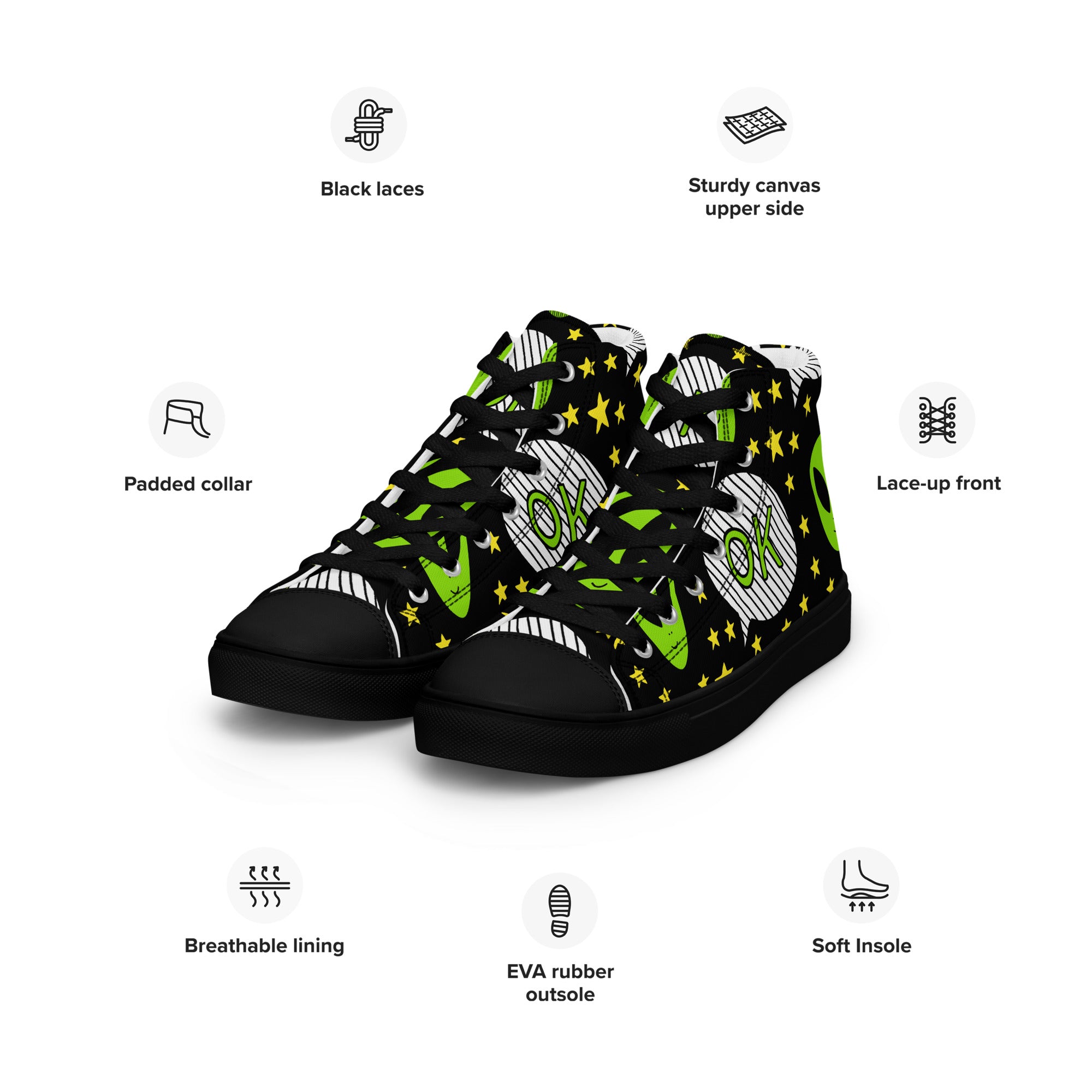 Alien OK - Women’s high top canvas shoes Womens High Top Shoes Printed Offshore Sci Fi