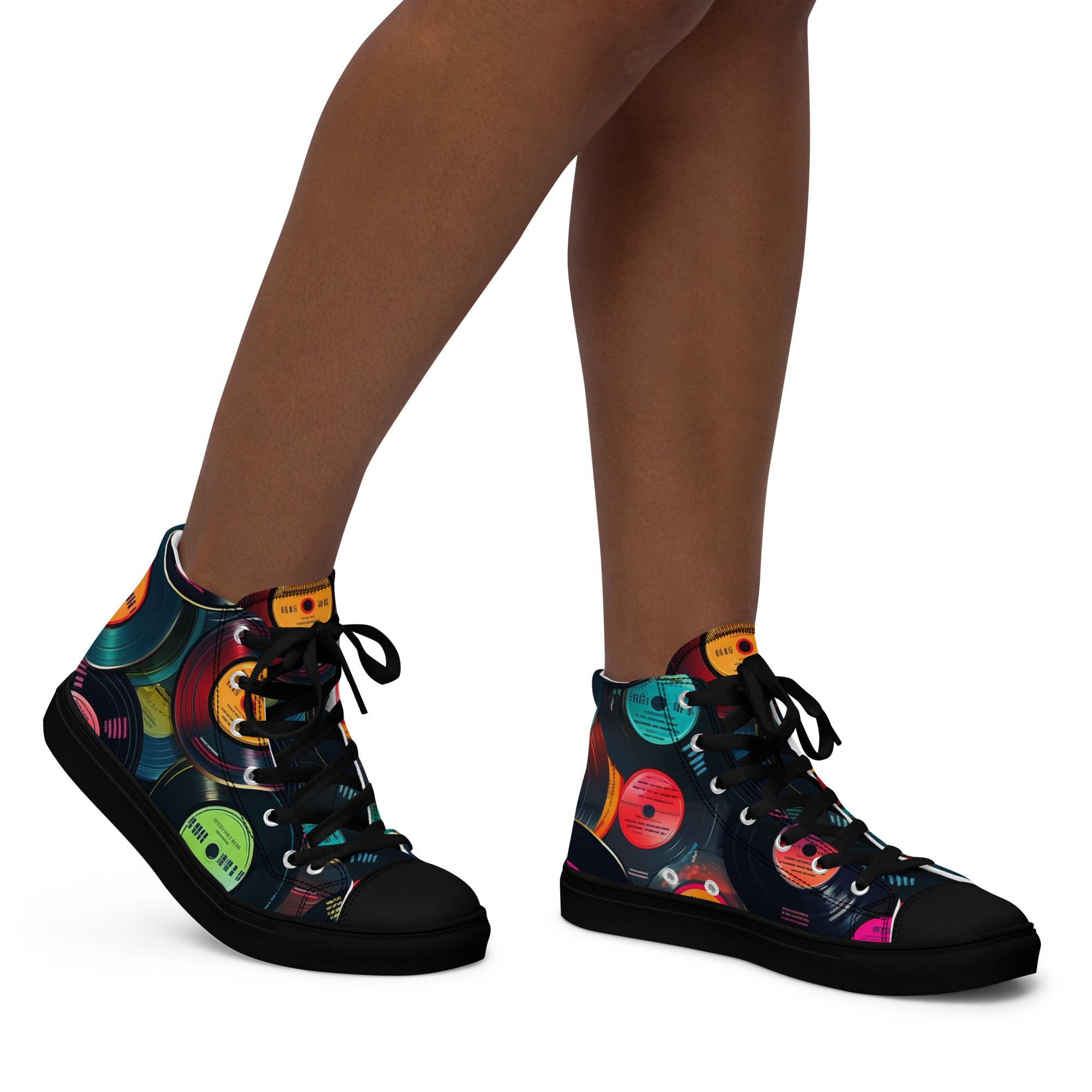 Retro Vinyl Records - Women’s high top canvas shoes Womens High Top Shoes Music Printed Offshore Retro