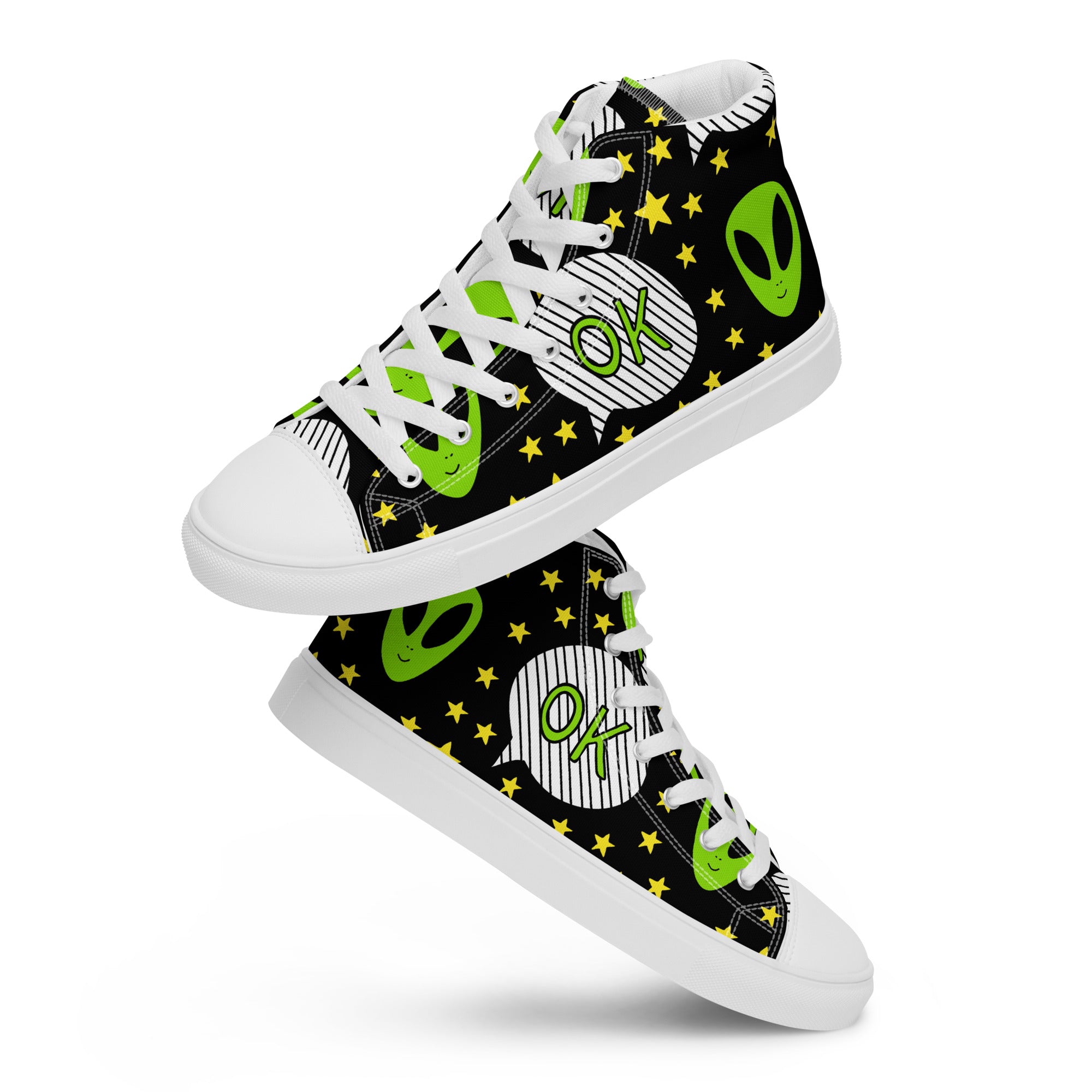 Alien OK - Women’s high top canvas shoes White Womens High Top Shoes Printed Offshore Sci Fi