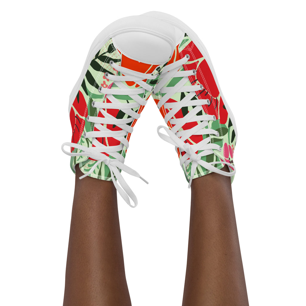 Red Floral - Women’s high top canvas shoes Womens High Top Shoes Plants