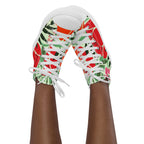 Red Floral - Women’s high top canvas shoes Womens High Top Shoes Plants