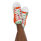 Red Floral - Women’s high top canvas shoes White Womens High Top Shoes Plants