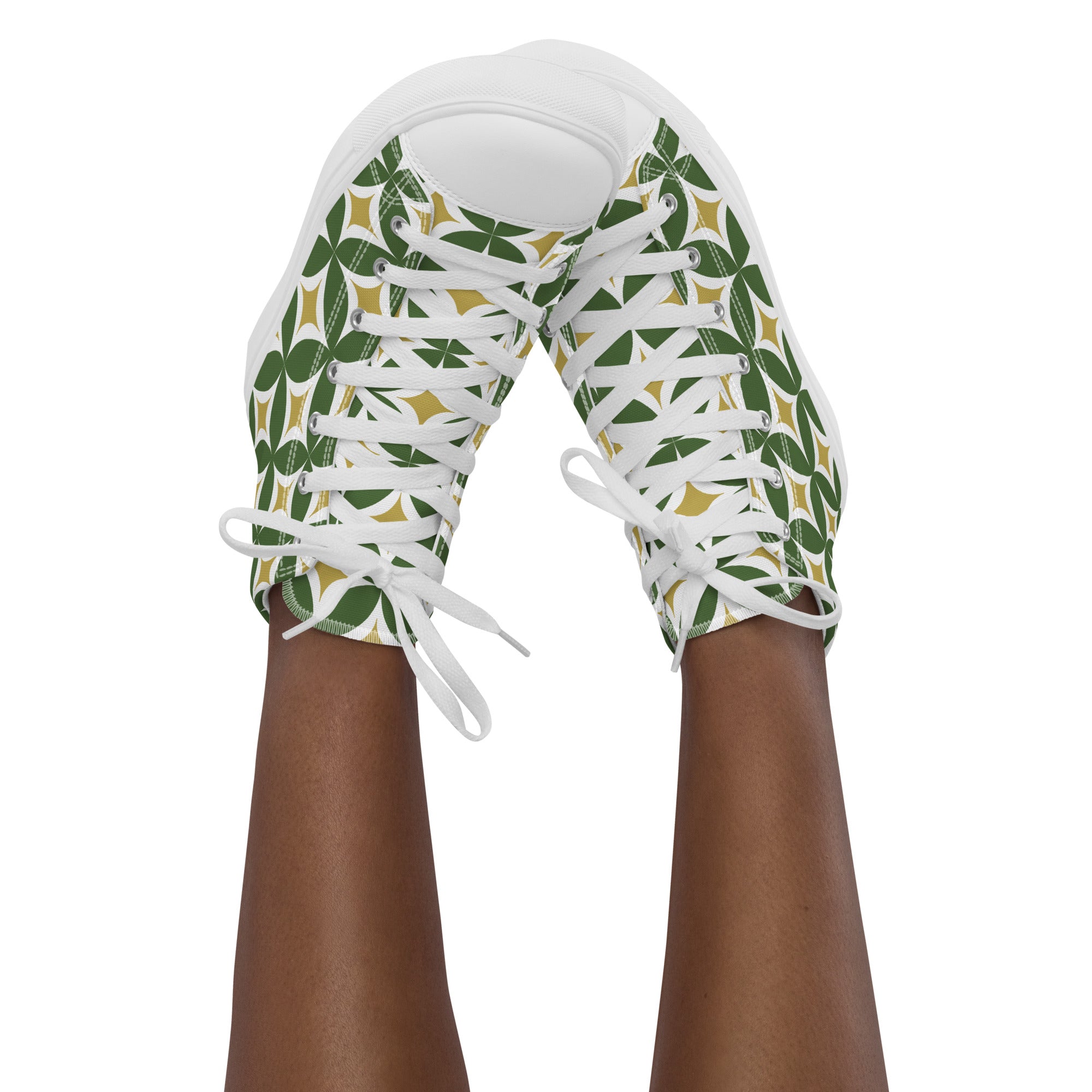 Green Retro Circles - Women’s high top canvas shoes Womens High Top Shoes Retro