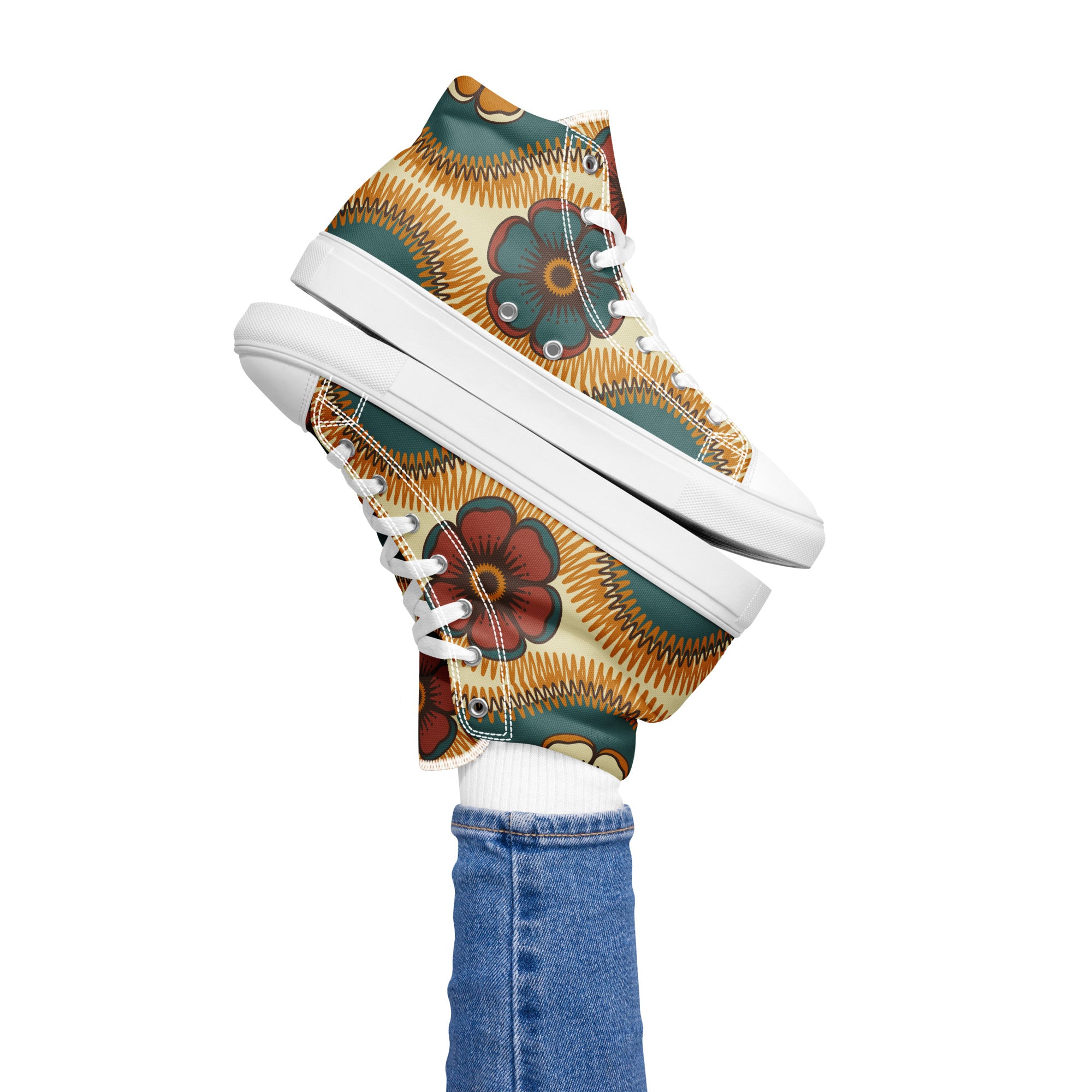 Vintage Floral - Women’s high top canvas shoes White Womens High Top Shoes Retro