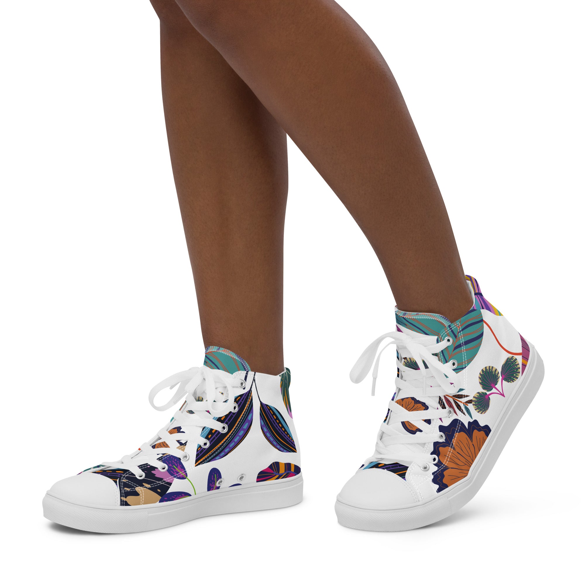 Vibrant Floral - Women’s high top canvas shoes White Womens High Top Shoes Plants