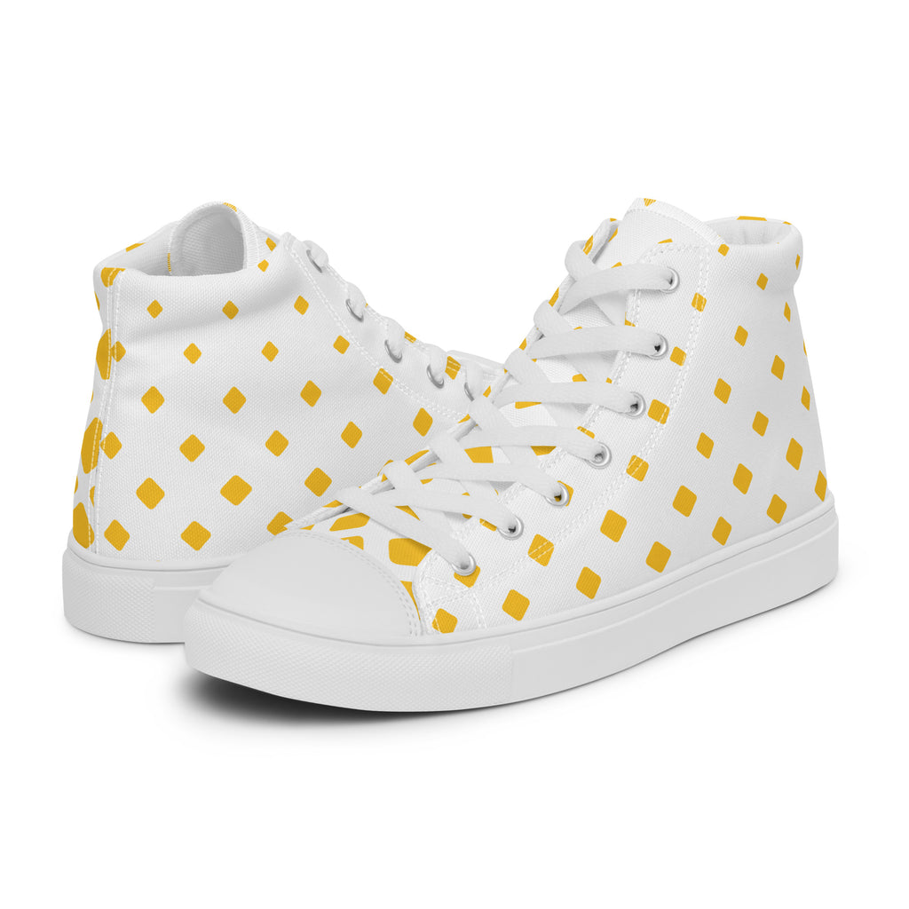 Yellow Diamonds - Women’s high top canvas shoes White Womens High Top Shoes