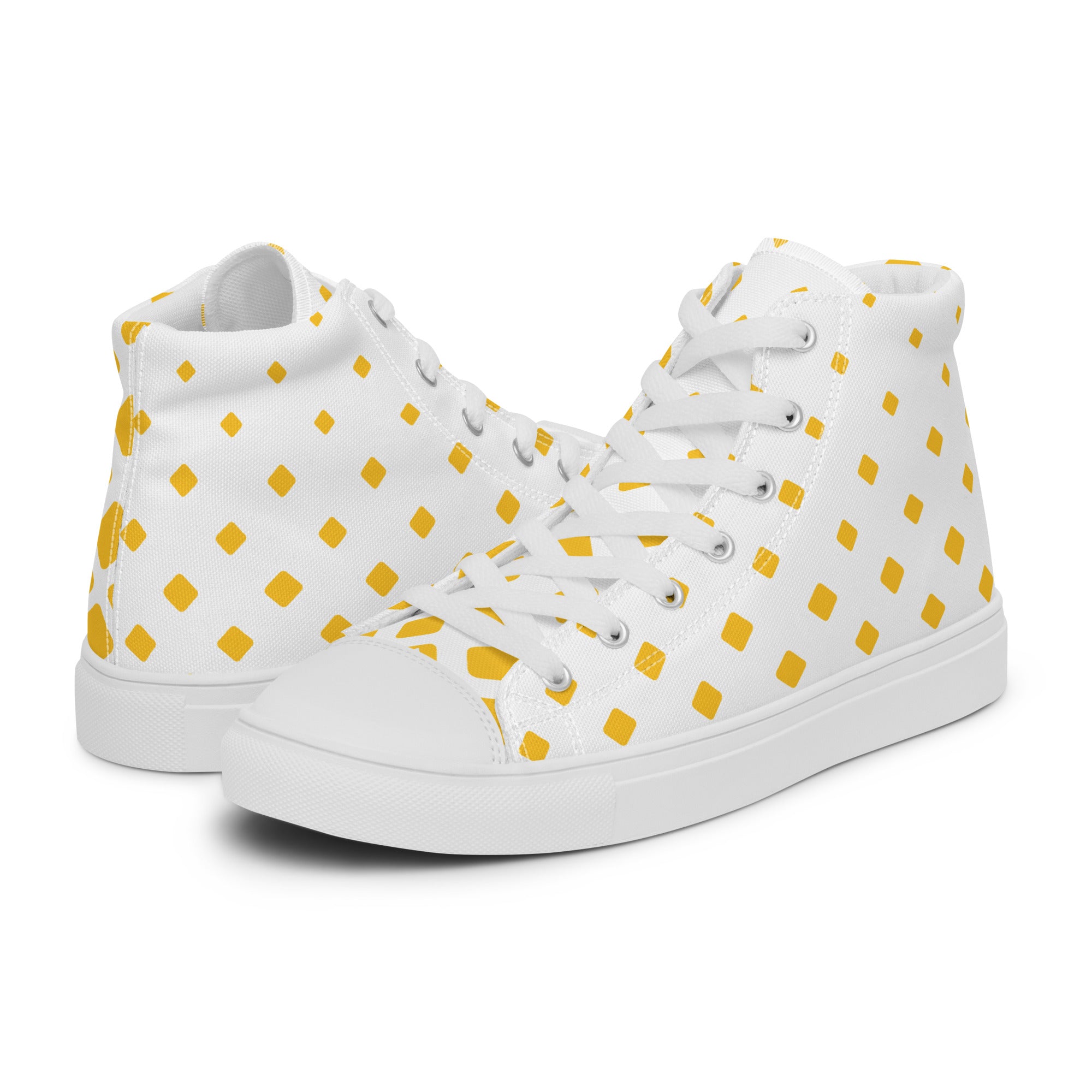 Yellow Diamonds - Women’s high top canvas shoes White Womens High Top Shoes
