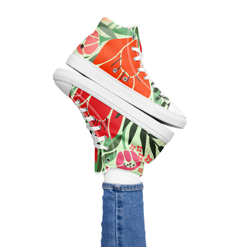 Red Floral - Women’s high top canvas shoes Womens High Top Shoes Plants