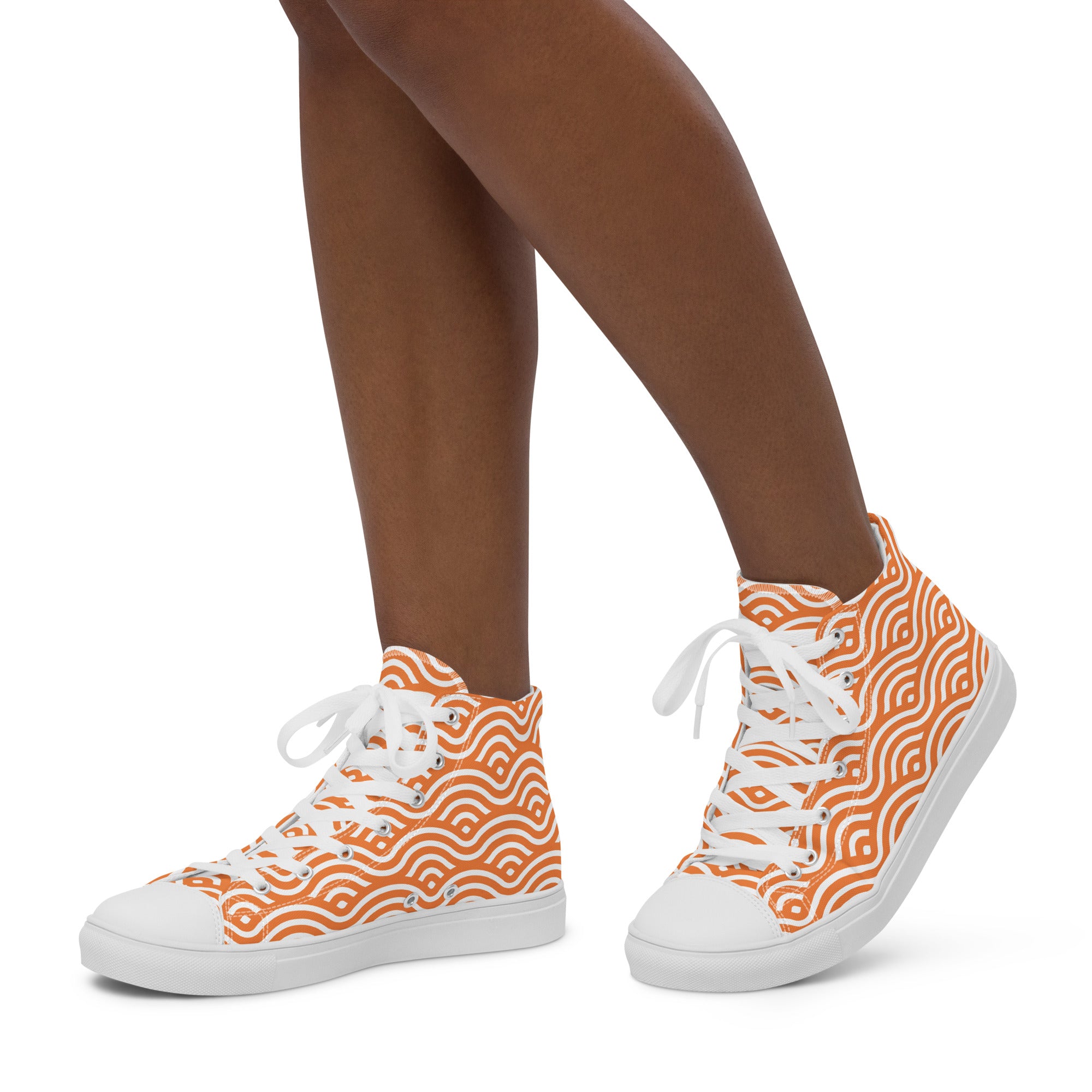 Orange Waves - Women’s high top canvas shoes Womens High Top Shoes