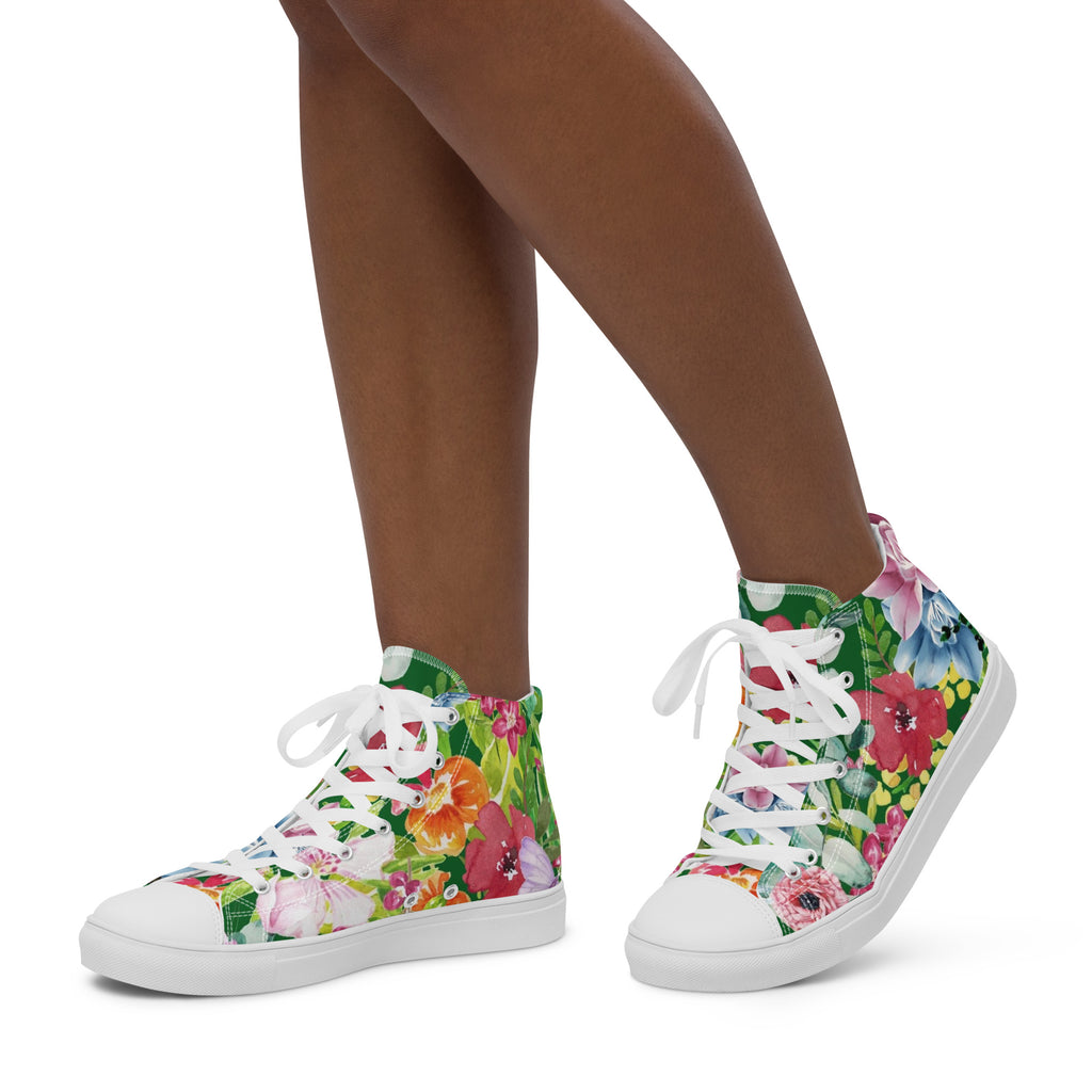 Bright Floral - Women’s high top canvas shoes White Womens High Top Shoes Plants