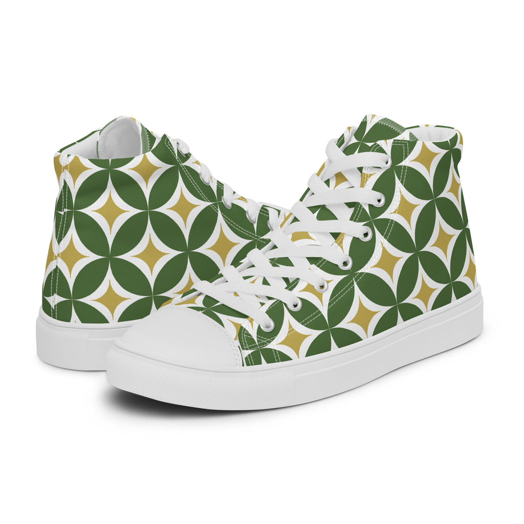 Green Retro Circles - Women’s high top canvas shoes White Womens High Top Shoes Retro