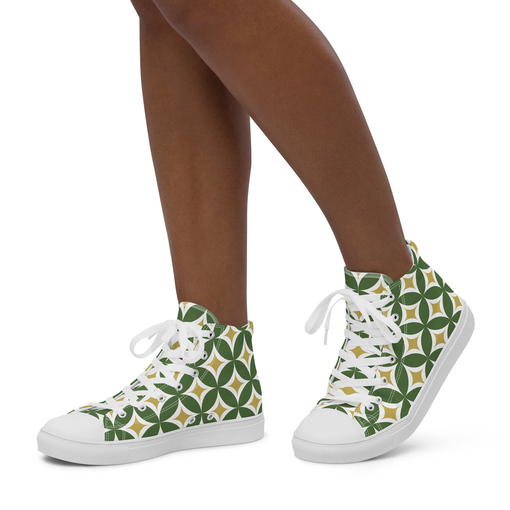 Green Retro Circles - Women’s high top canvas shoes Womens High Top Shoes Retro