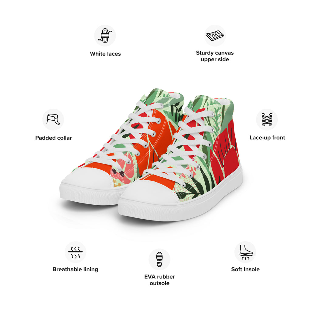 Red Floral - Women’s high top canvas shoes Womens High Top Shoes Plants