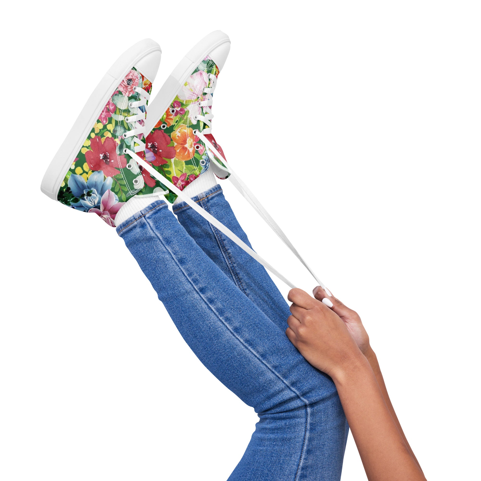 Bright Floral - Women’s high top canvas shoes Womens High Top Shoes Plants