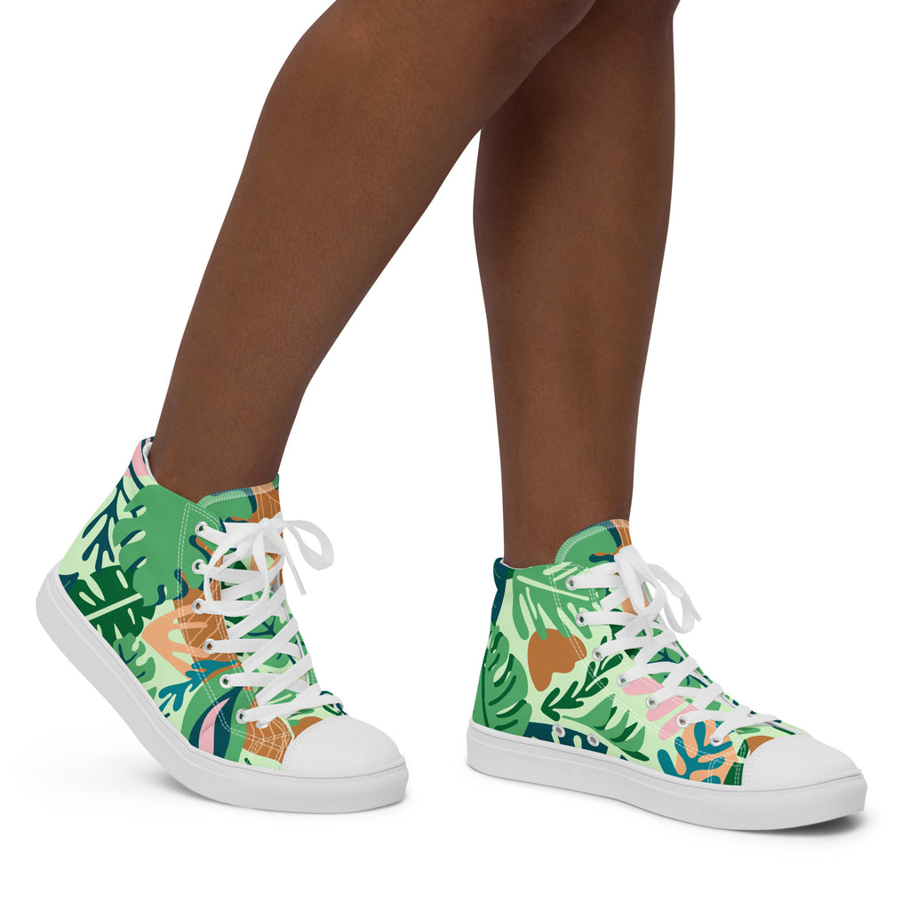Tropical - Women’s high top canvas shoes White Womens High Top Shoes Plants